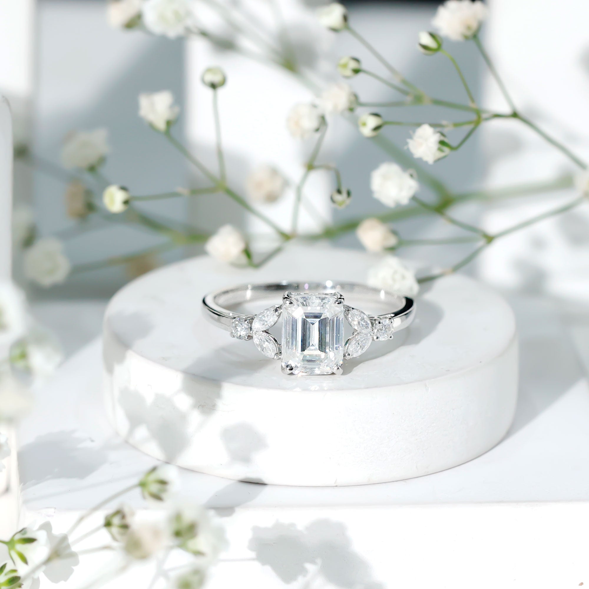 Rosec Jewels-IGI Certified Emerald Cut Lab Grown Diamond Split Shank Engagement Ring 2 Carat
