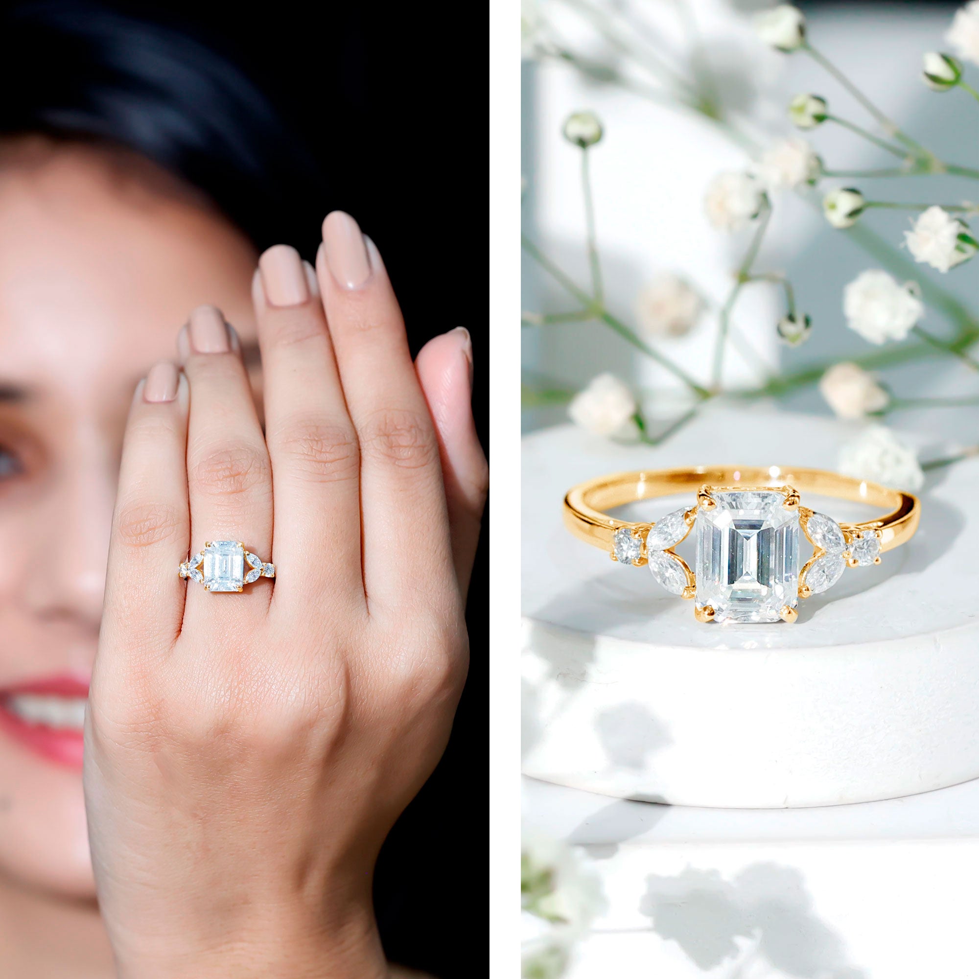Rosec Jewels-IGI Certified Emerald Cut Lab Grown Diamond Split Shank Engagement Ring 2 Carat
