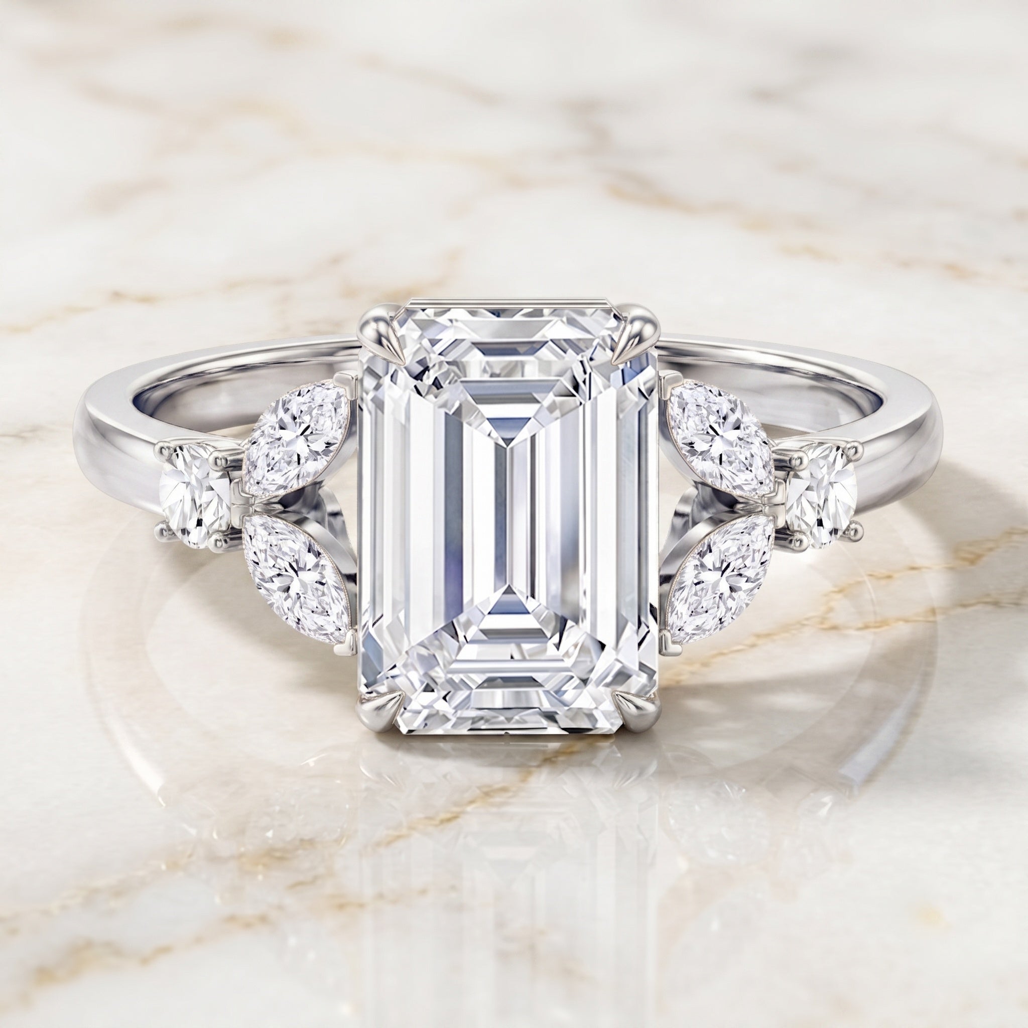 IGI Certified Lab Grown Diamond Emerald Cut Engagement Ring 3 Carat Lab - ( E-VS1 ) - Rosec Jewels