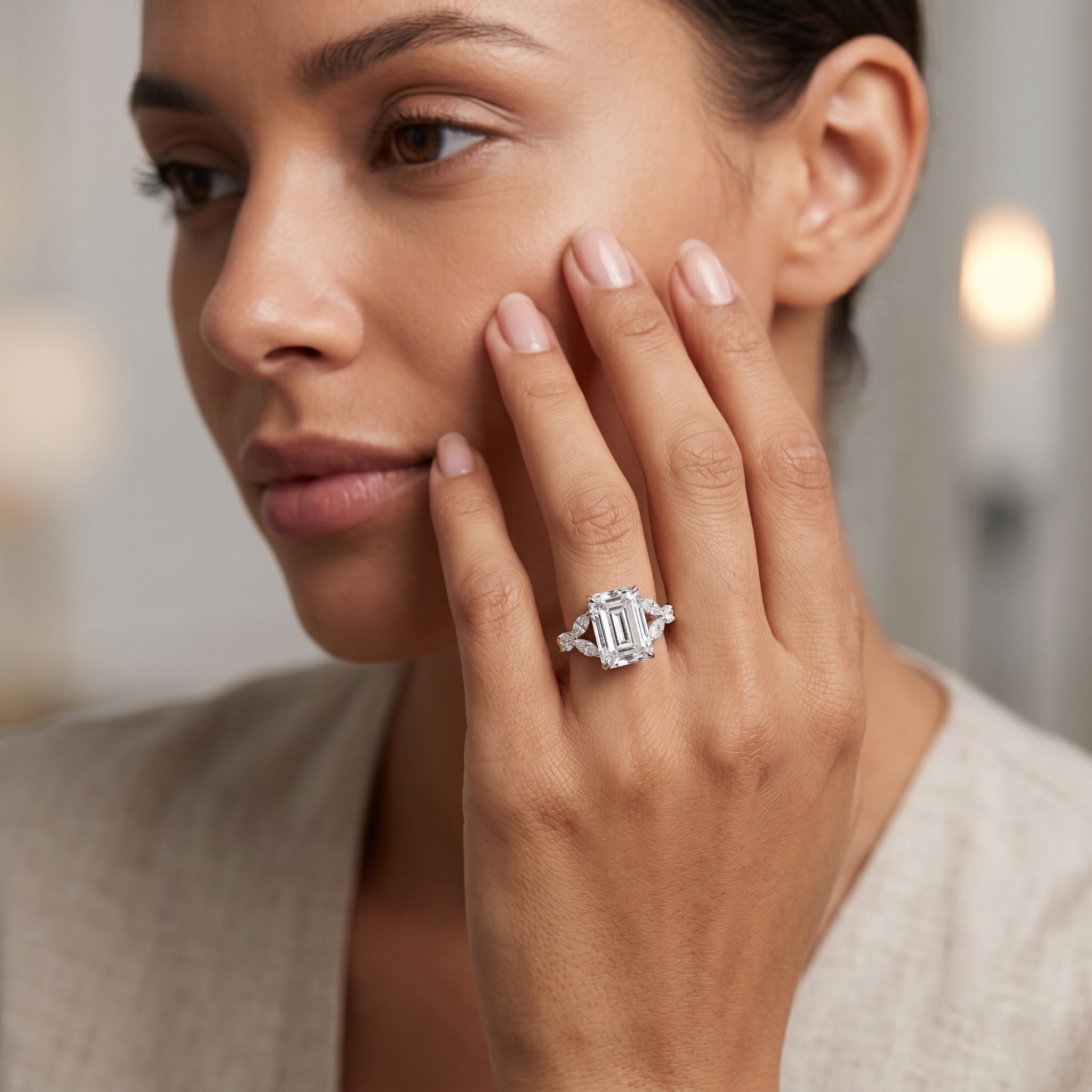 IGI Certified Lab Grown Diamond Emerald Cut Engagement Ring 3 Carat Lab - ( E-VS1 ) - Rosec Jewels