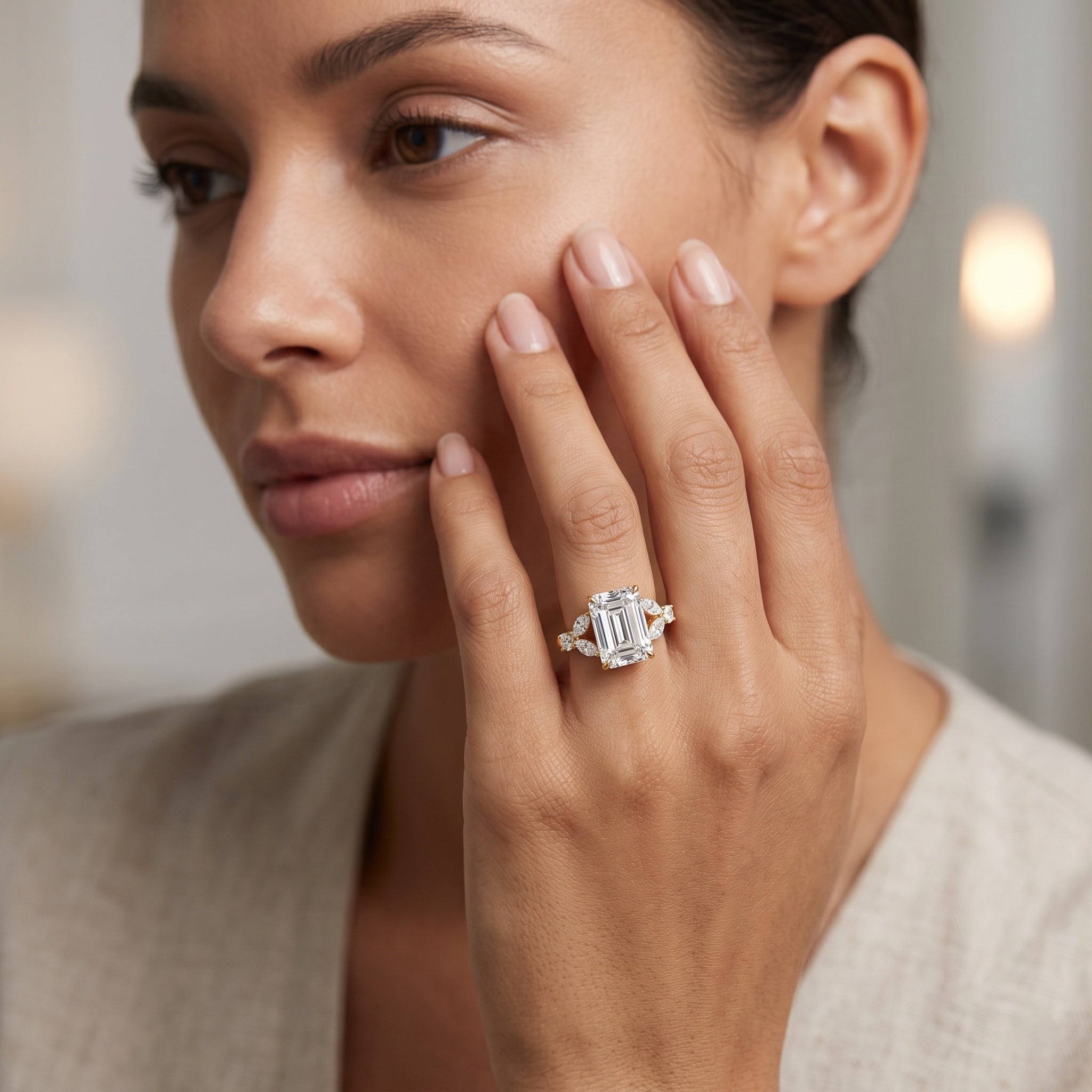 IGI Certified Lab Grown Diamond Emerald Cut Engagement Ring 3 Carat Lab - ( E-VS1 ) - Rosec Jewels