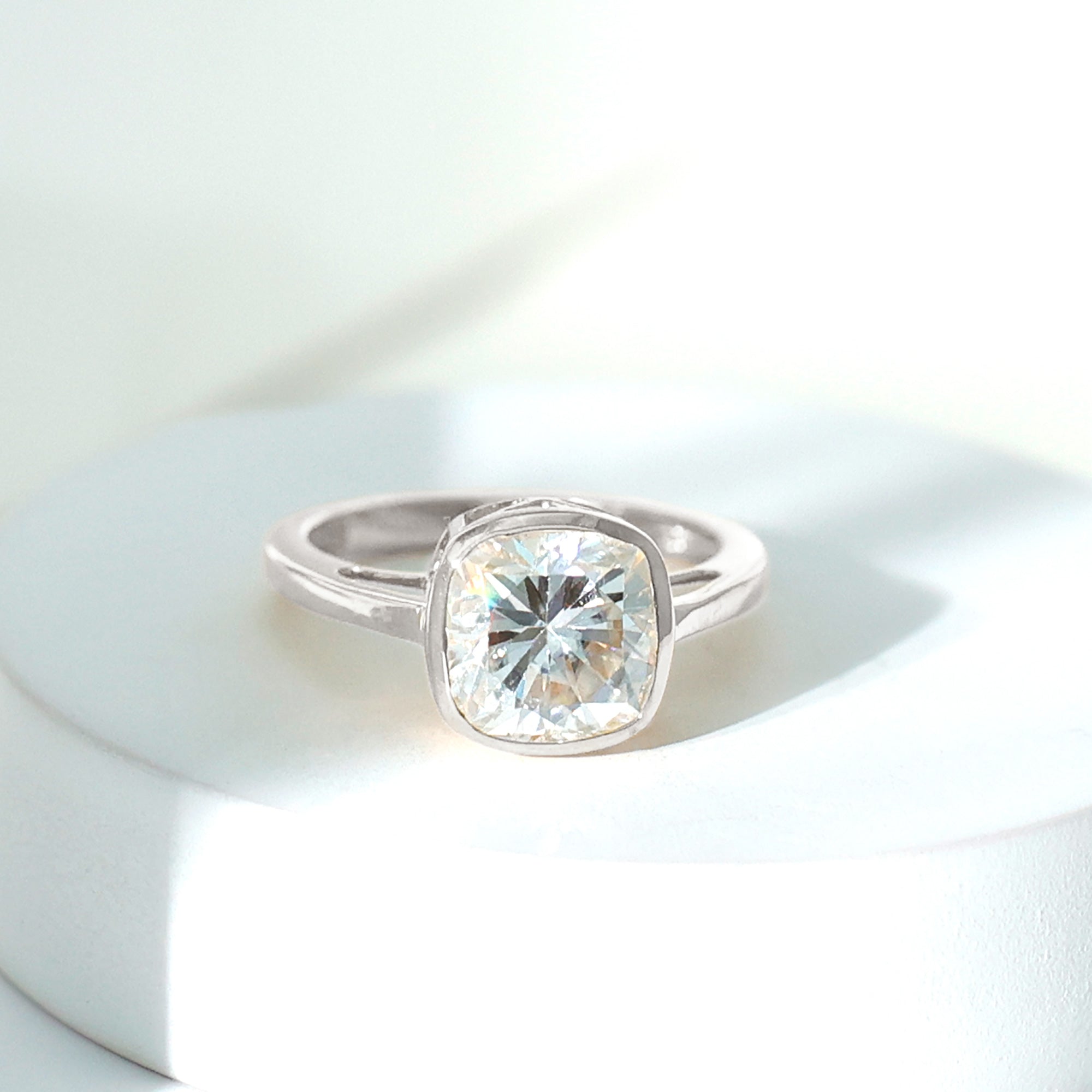 3 Carat Solitaire Cushion Cut Lab Grown Diamond Bezel Engagement Ring with IGI Certificate Lab - ( E-VS1 ) - Rosec Jewels