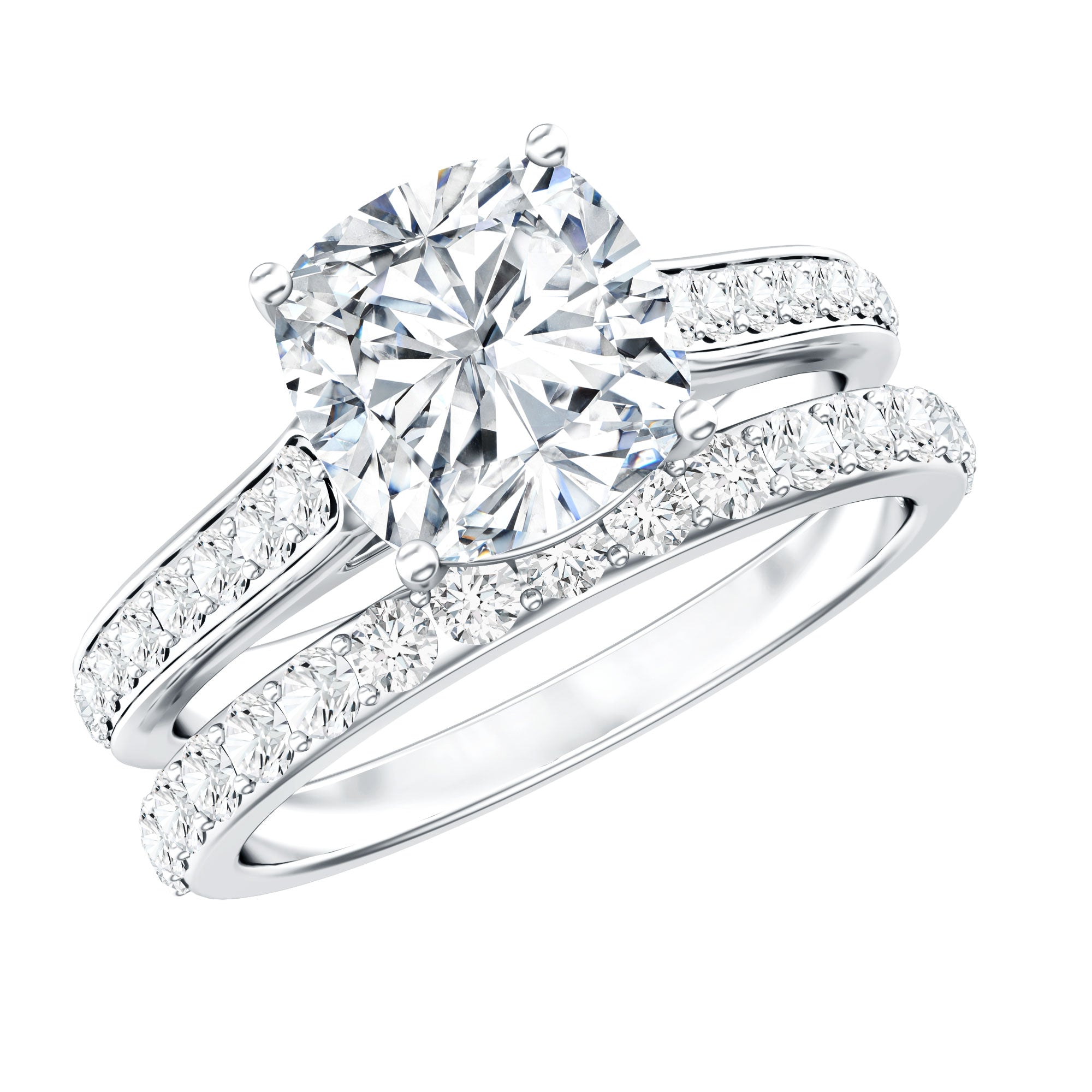 Rosec Jewels-IGI Certified Cushion Cut 3 Carat Lab Grown Diamond Bridal Ring Set for Women