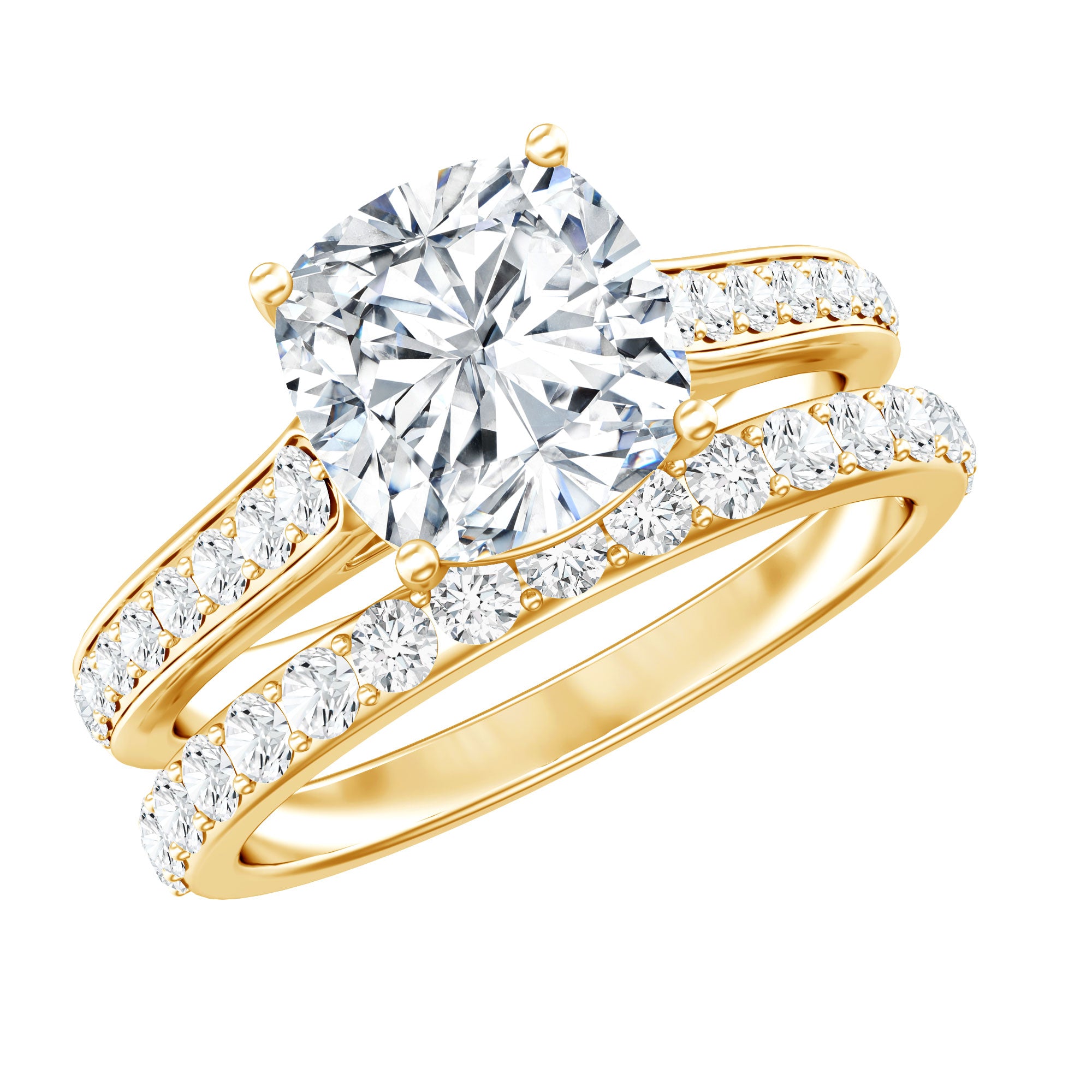 IGI Certified Cushion Cut 3 Carat Lab Grown Diamond Bridal Ring Set for Women Lab - ( E-VS1 ) - Rosec Jewels