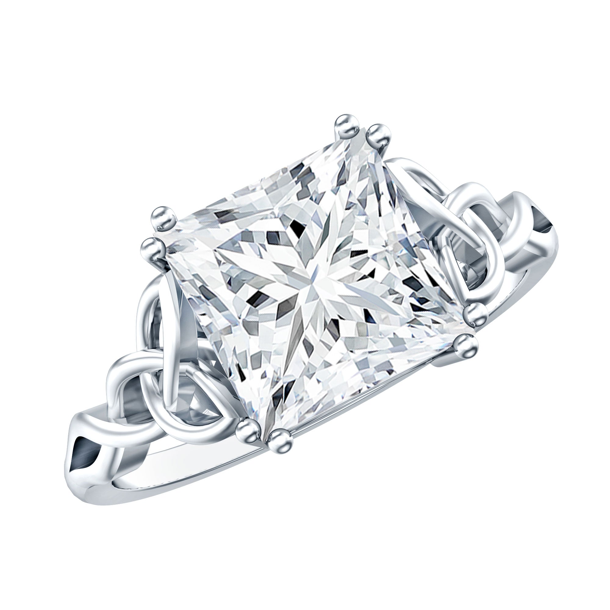 Solitaire 4 Carat Princess Cut Lab Grown Diamond Knot Engagement Ring IGI Certified Lab - ( E-VS1 ) - Rosec Jewels
