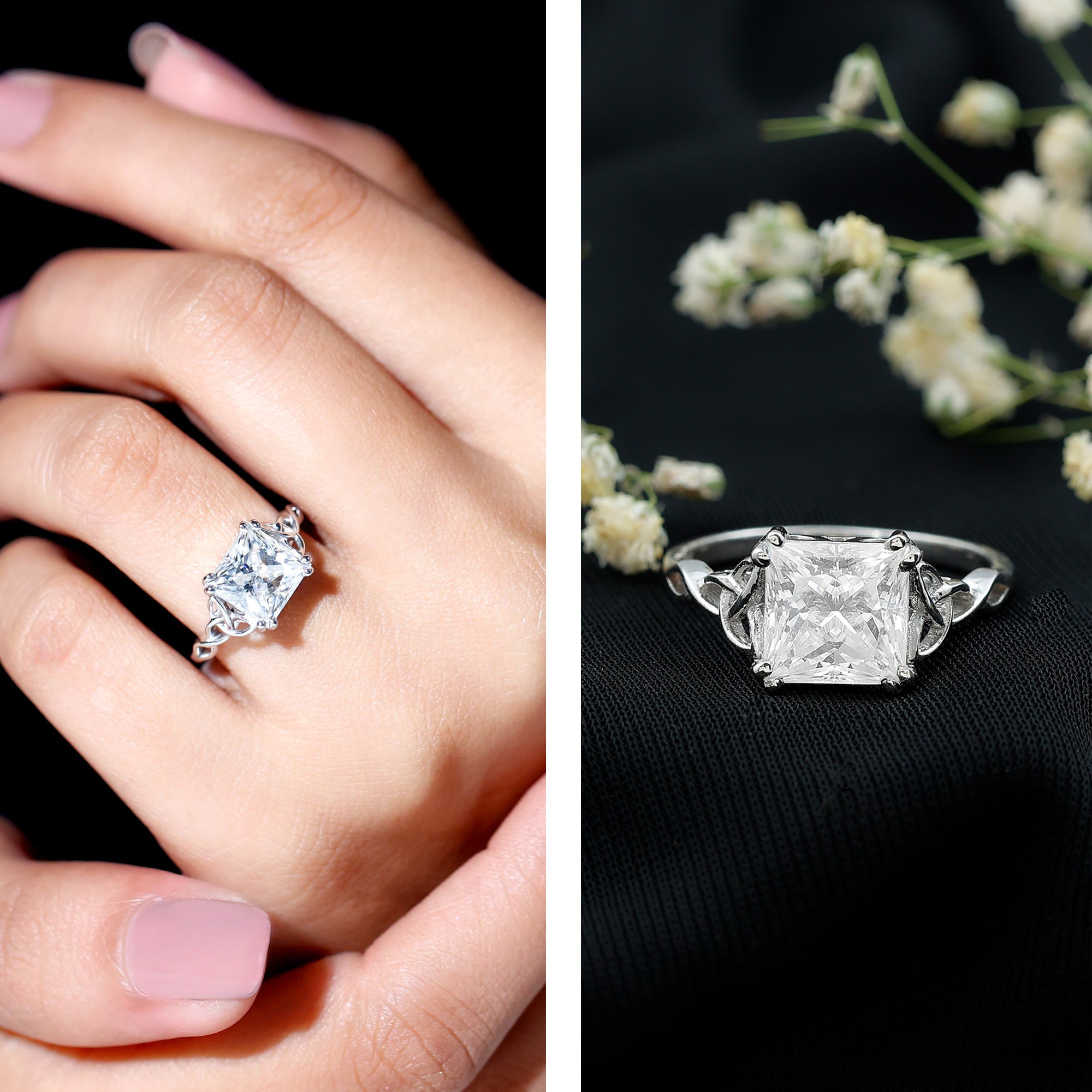 Solitaire 4 Carat Princess Cut Lab Grown Diamond Knot Engagement Ring IGI Certified Lab - ( E-VS1 ) - Rosec Jewels