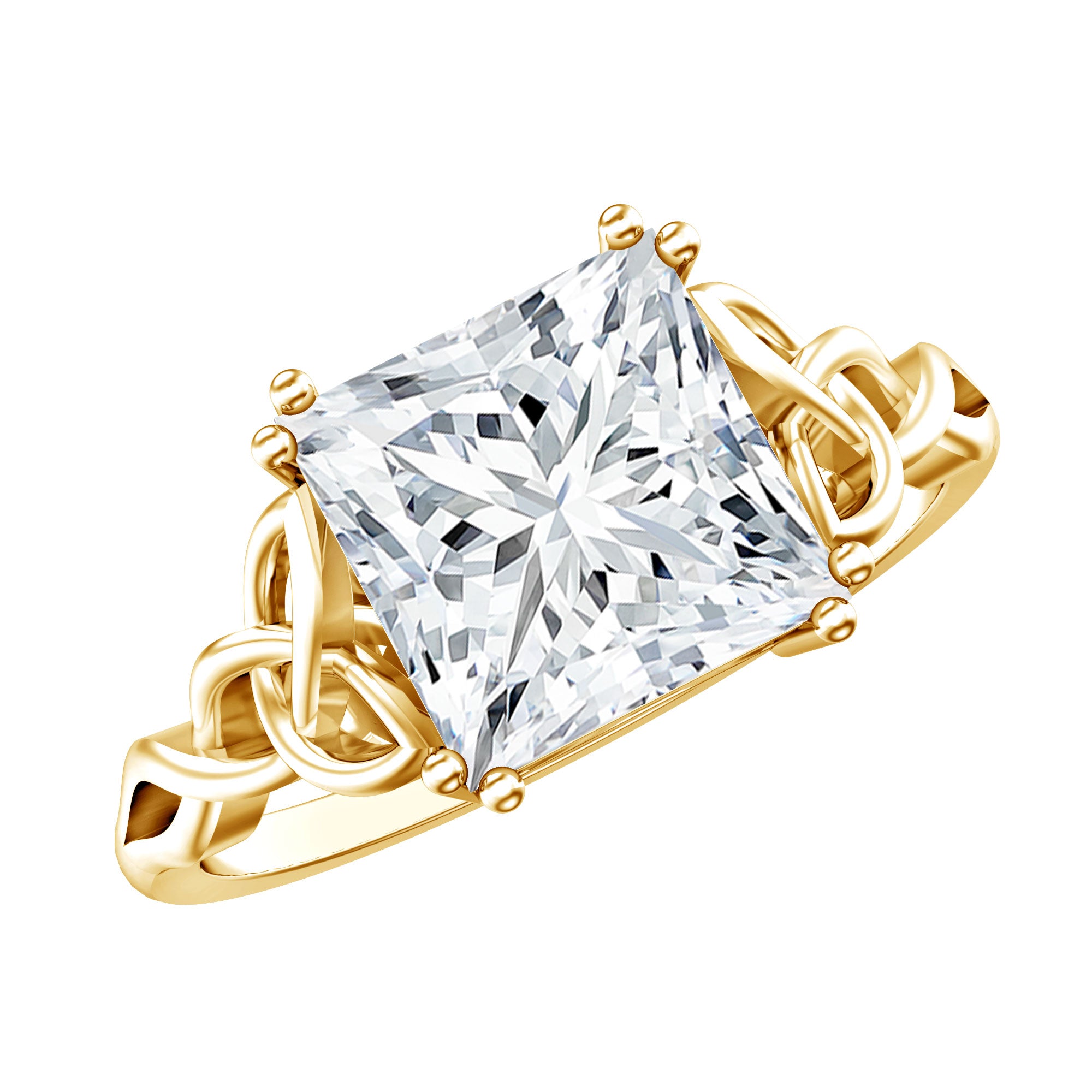 Solitaire 4 Carat Princess Cut Lab Grown Diamond Knot Engagement Ring IGI Certified Lab - ( E-VS1 ) - Rosec Jewels