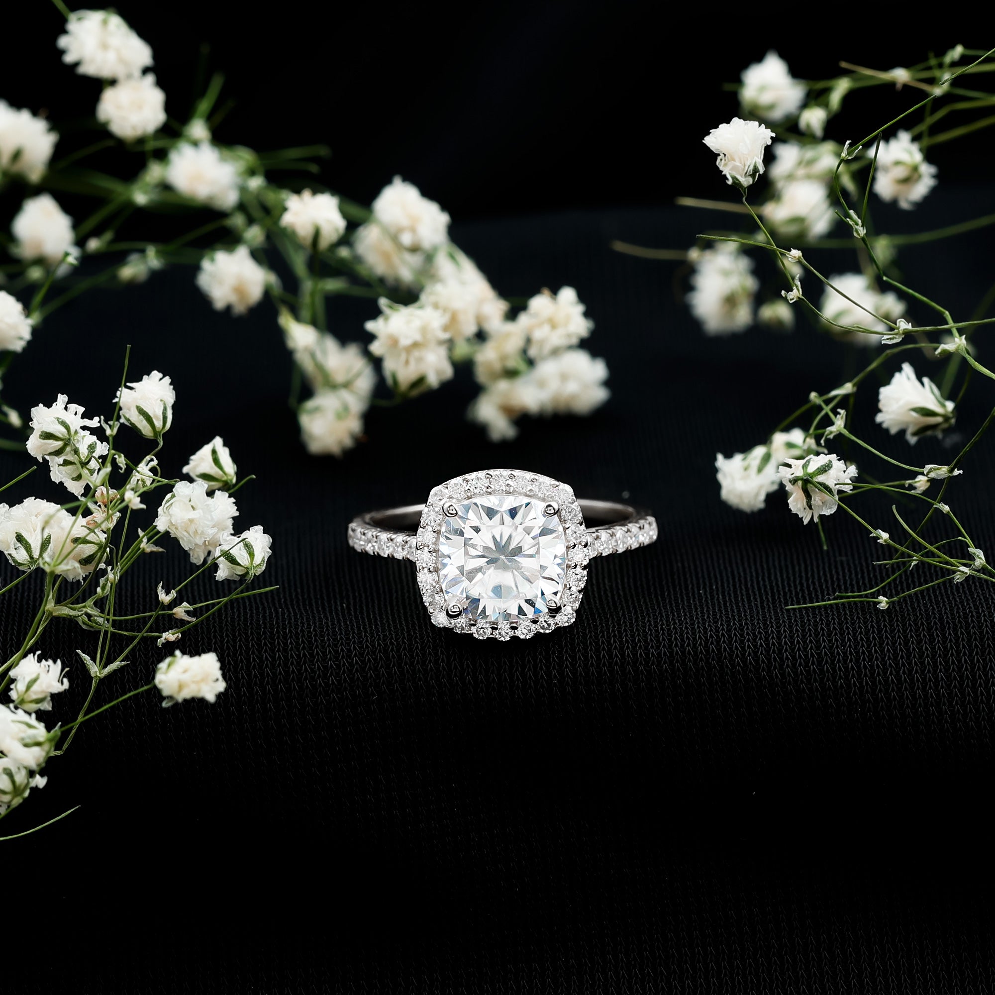 Rosec Jewels-IGI Certified 4 Carat Cushion Cut Lab Created Diamond Halo Engagement Ring