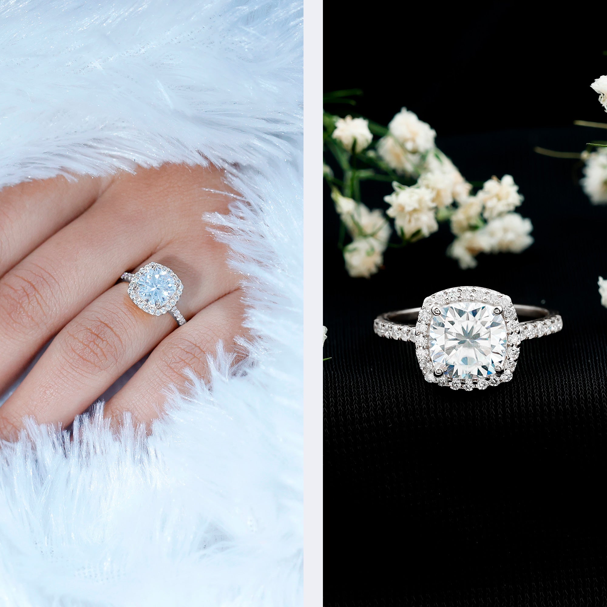 3 Carat Lab Grown Diamond Halo Engagement Ring with IGI Certificate Lab - ( E-VS1 ) - Rosec Jewels