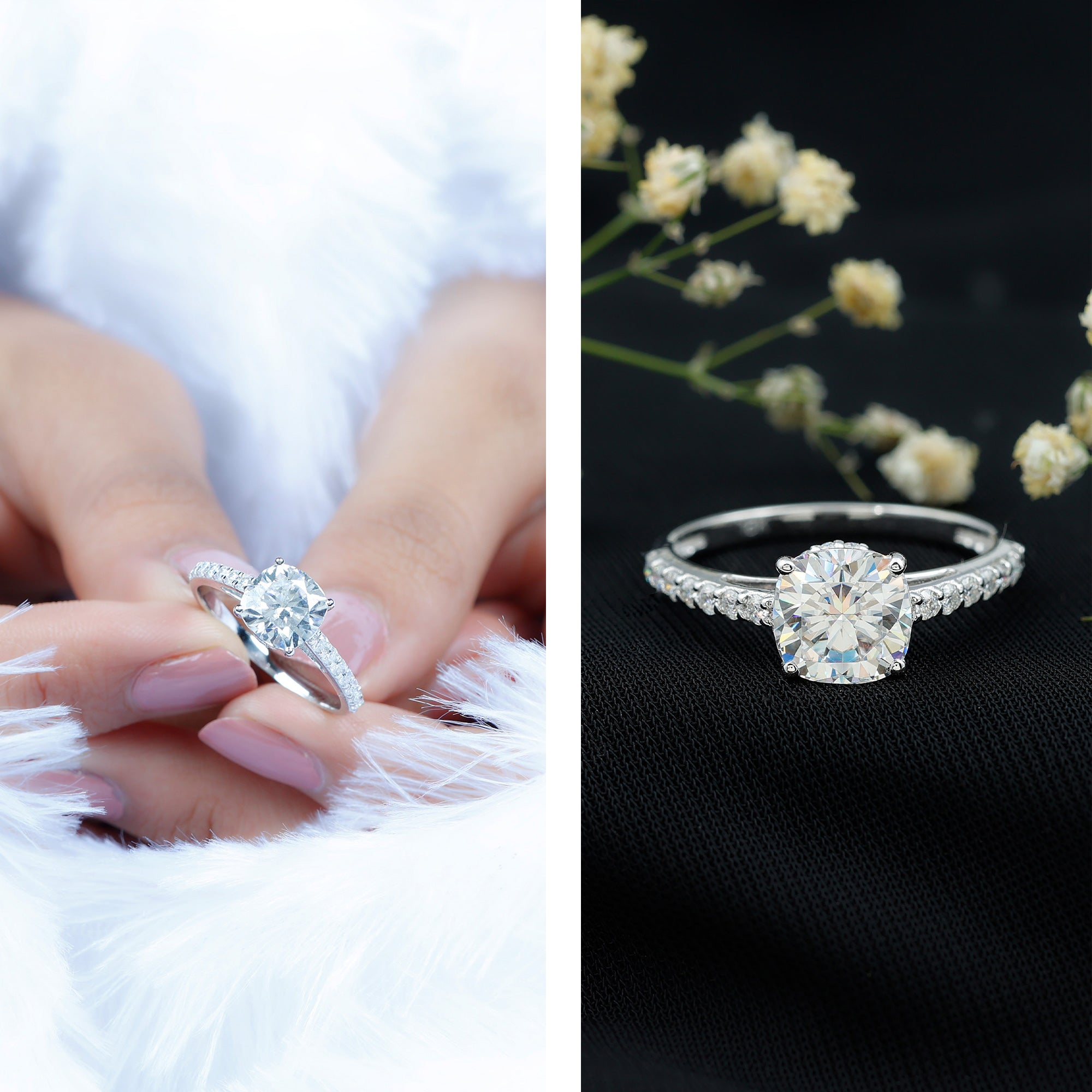 3 Carat Cushion Cut Lab Diamond Solitaire Engagement Ring IGI Certified Lab - ( E-VS1 ) - Rosec Jewels