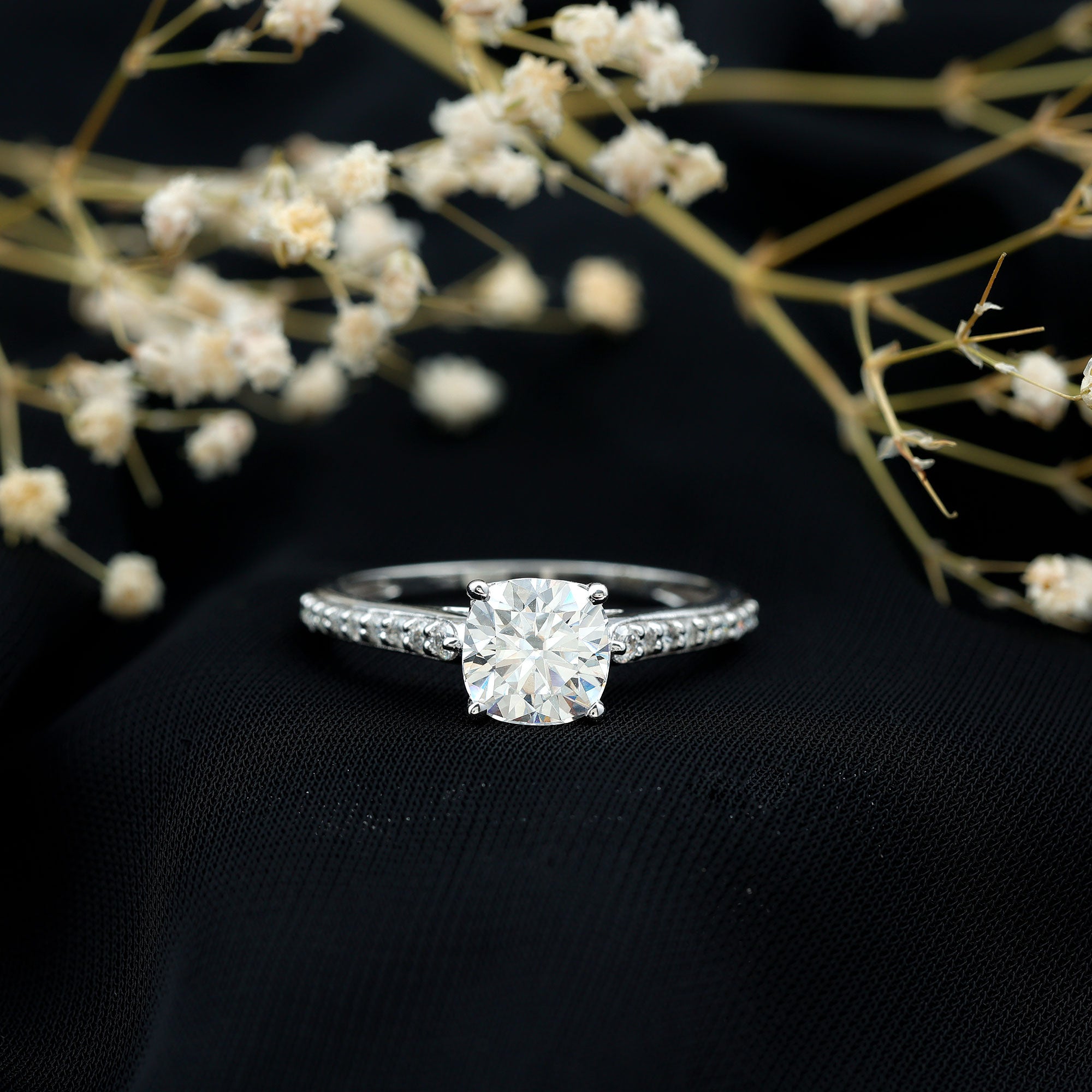 Rosec Jewels-IGI Certified Cushion Cut 3 Carat Lab Grown Diamond Cathedral Engagement Ring