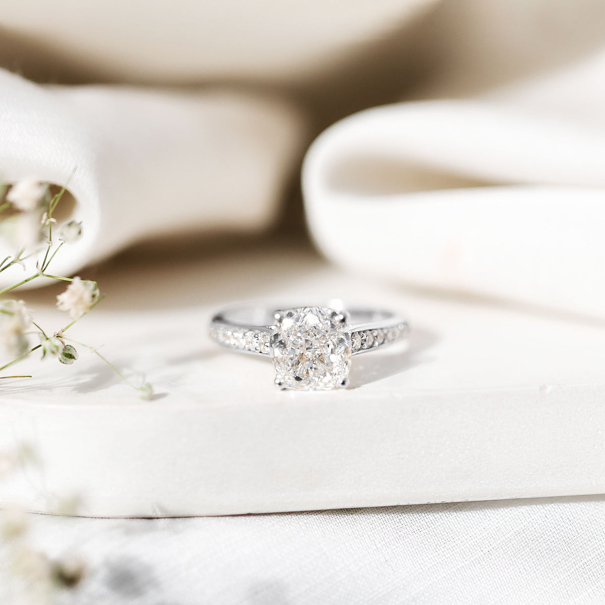 IGI Certified Cushion Cut 3 Carat Lab Grown Diamond Cathedral Engagement Ring Lab - ( E-VS1 ) - Rosec Jewels