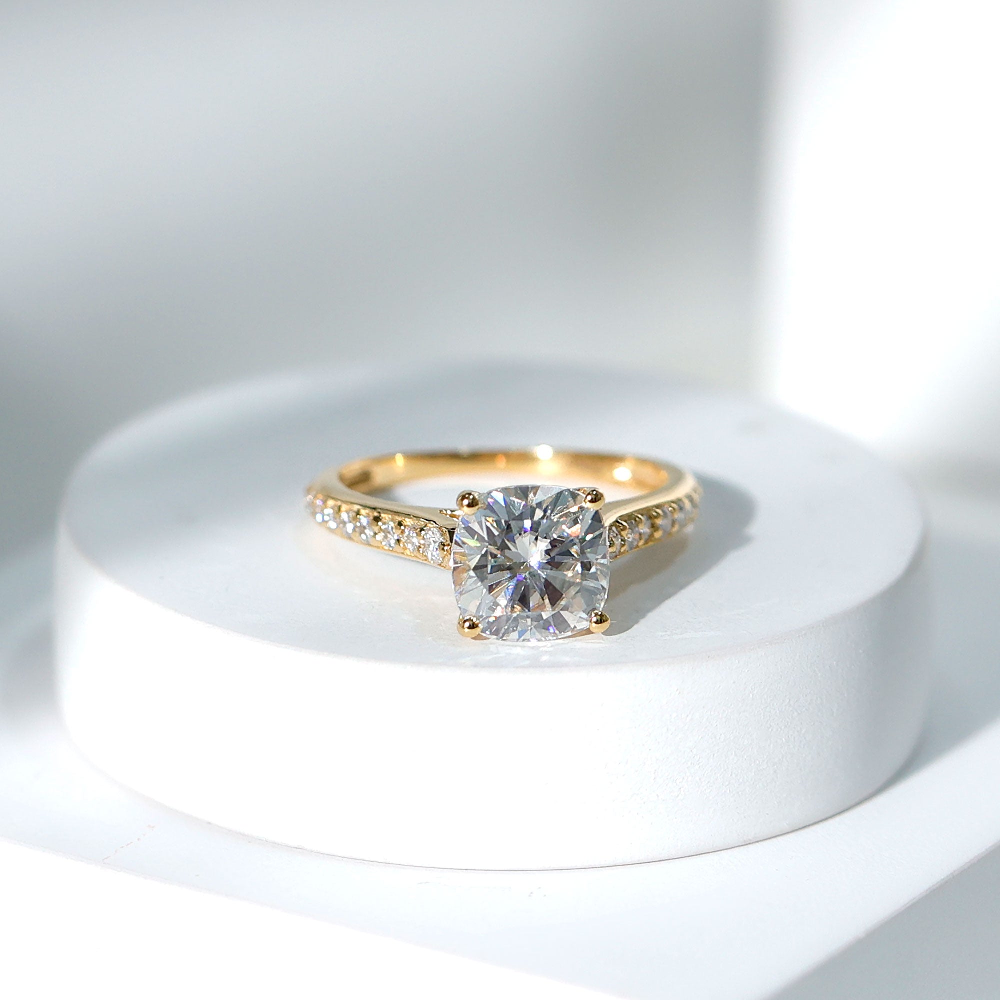 IGI Certified Cushion Cut 3 Carat Lab Grown Diamond Cathedral Engagement Ring Lab - ( E-VS1 ) - Rosec Jewels