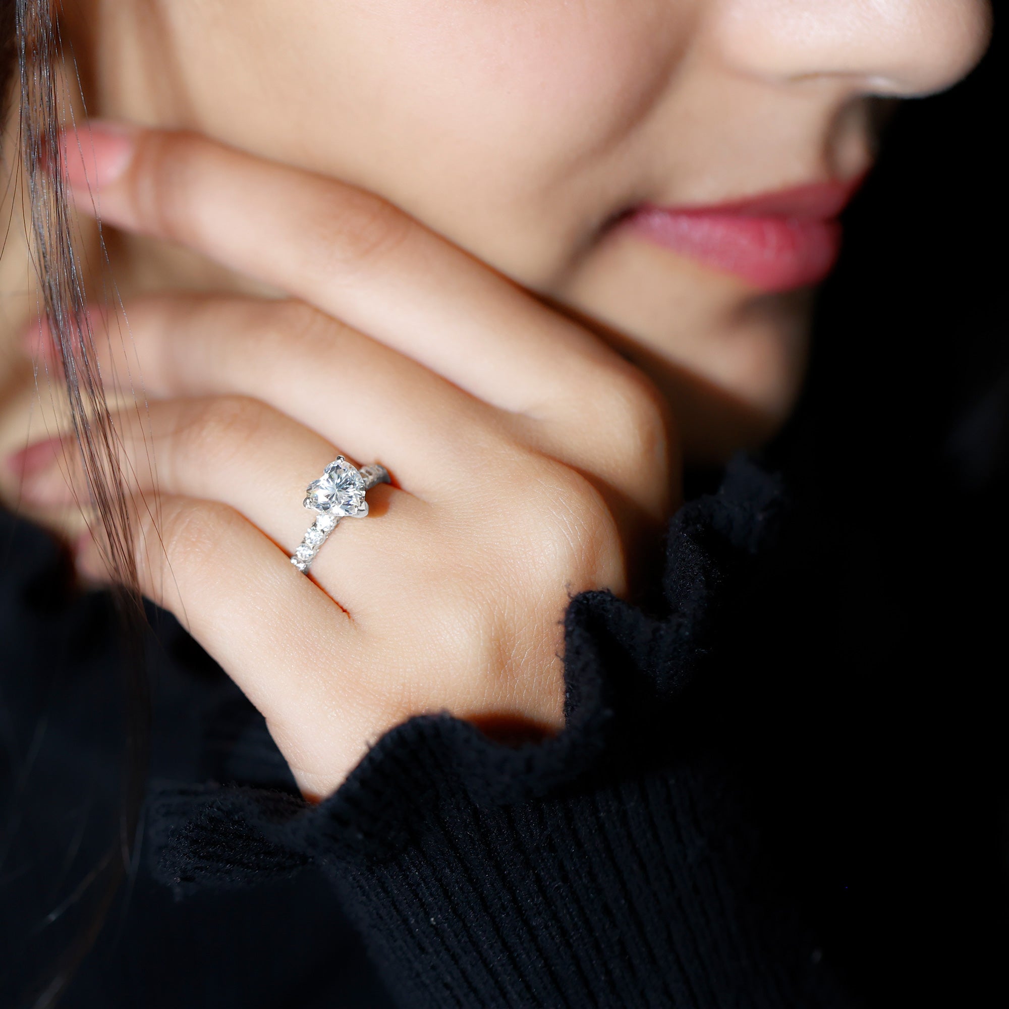 Rosec Jewels-1 Carat IGI Certified Lab Grown Diamond Heart Engagement Ring with Side Stones
