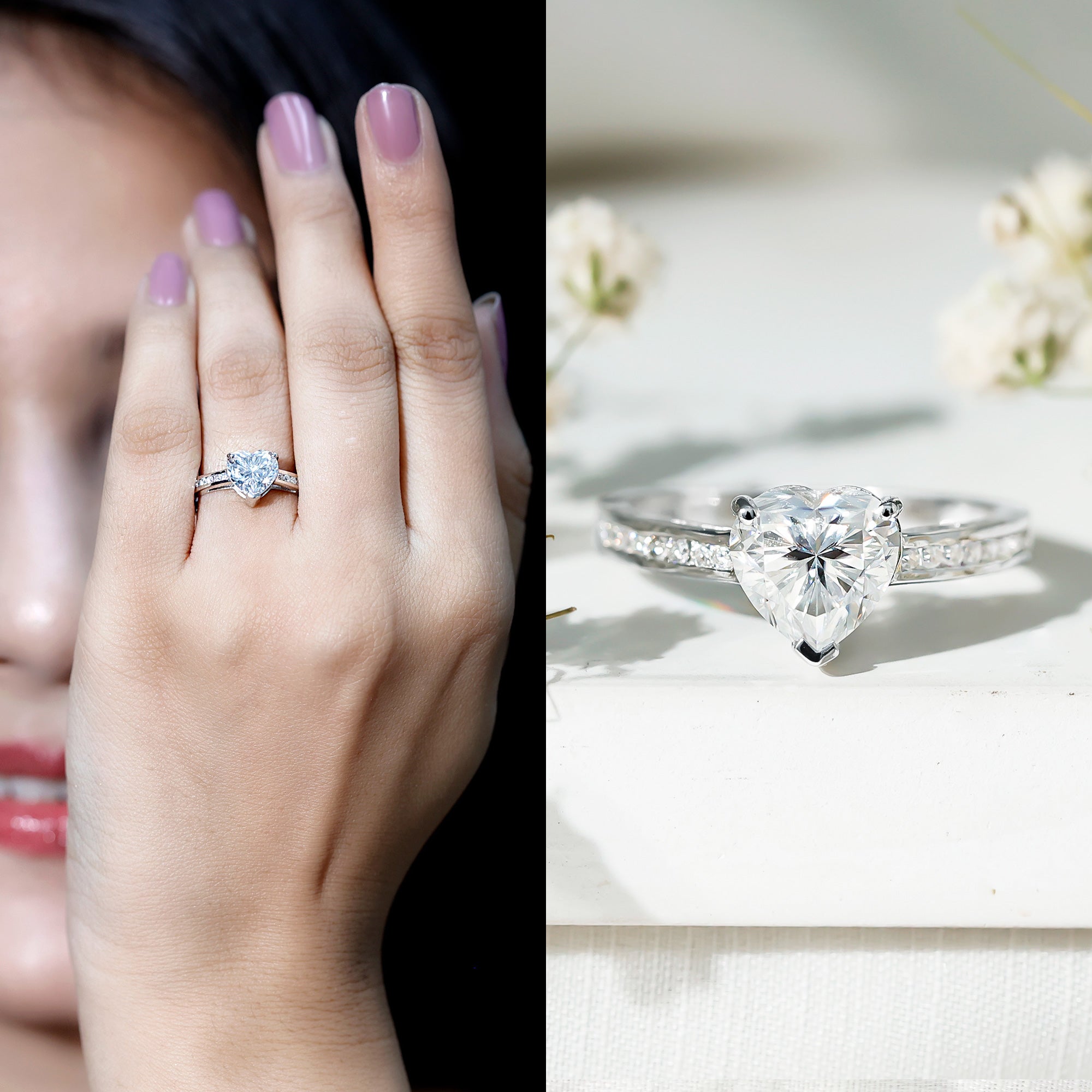 IGI Certified 2 Carat Lab Grown Diamond Heart Engagement Ring for Women Lab - ( E-VS1 ) - Rosec Jewels
