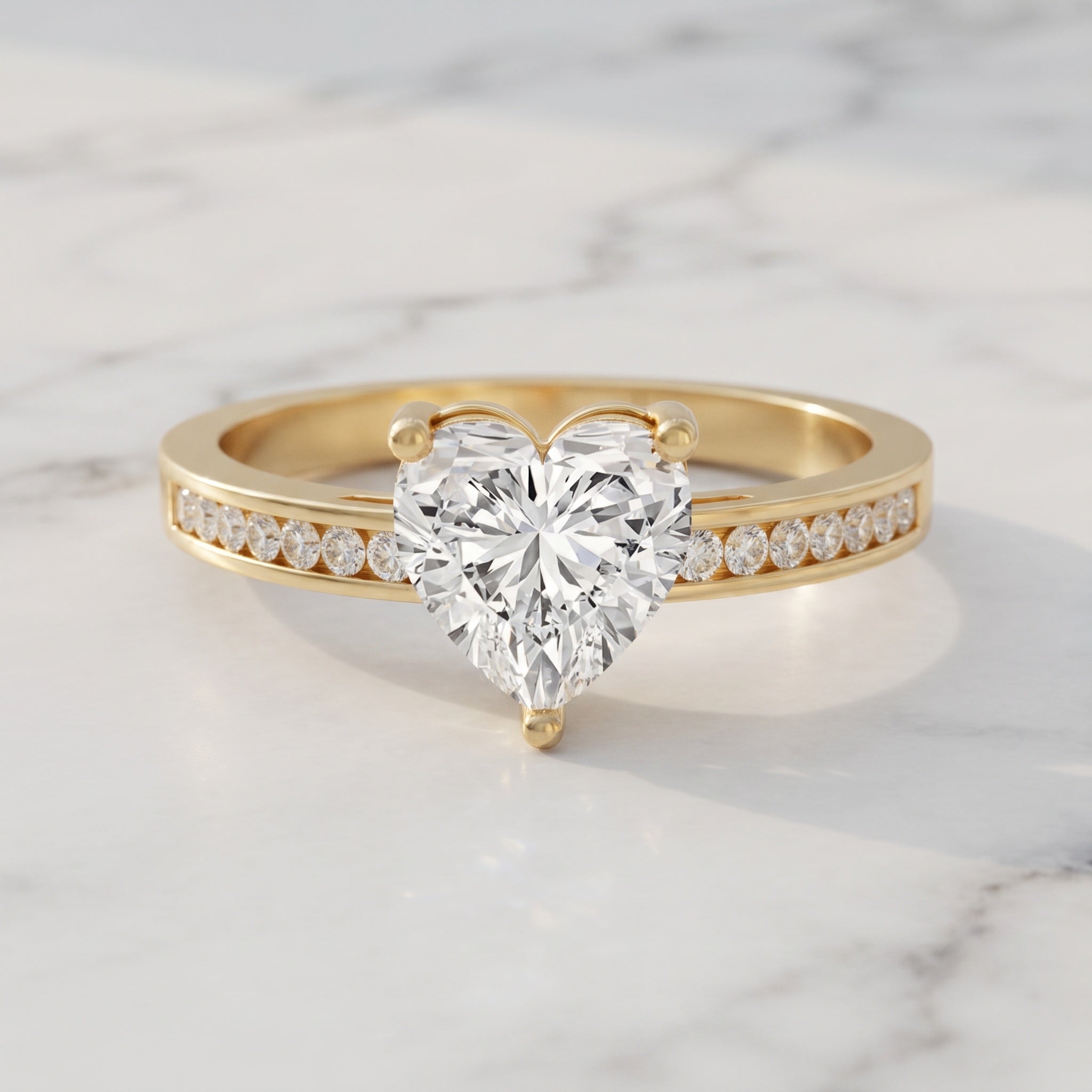 IGI Certified 1 Carat Heart Shaped Lab Grown Diamond Engagement Ring with Side Stones Lab - ( E-VS1 ) - Rosec Jewels