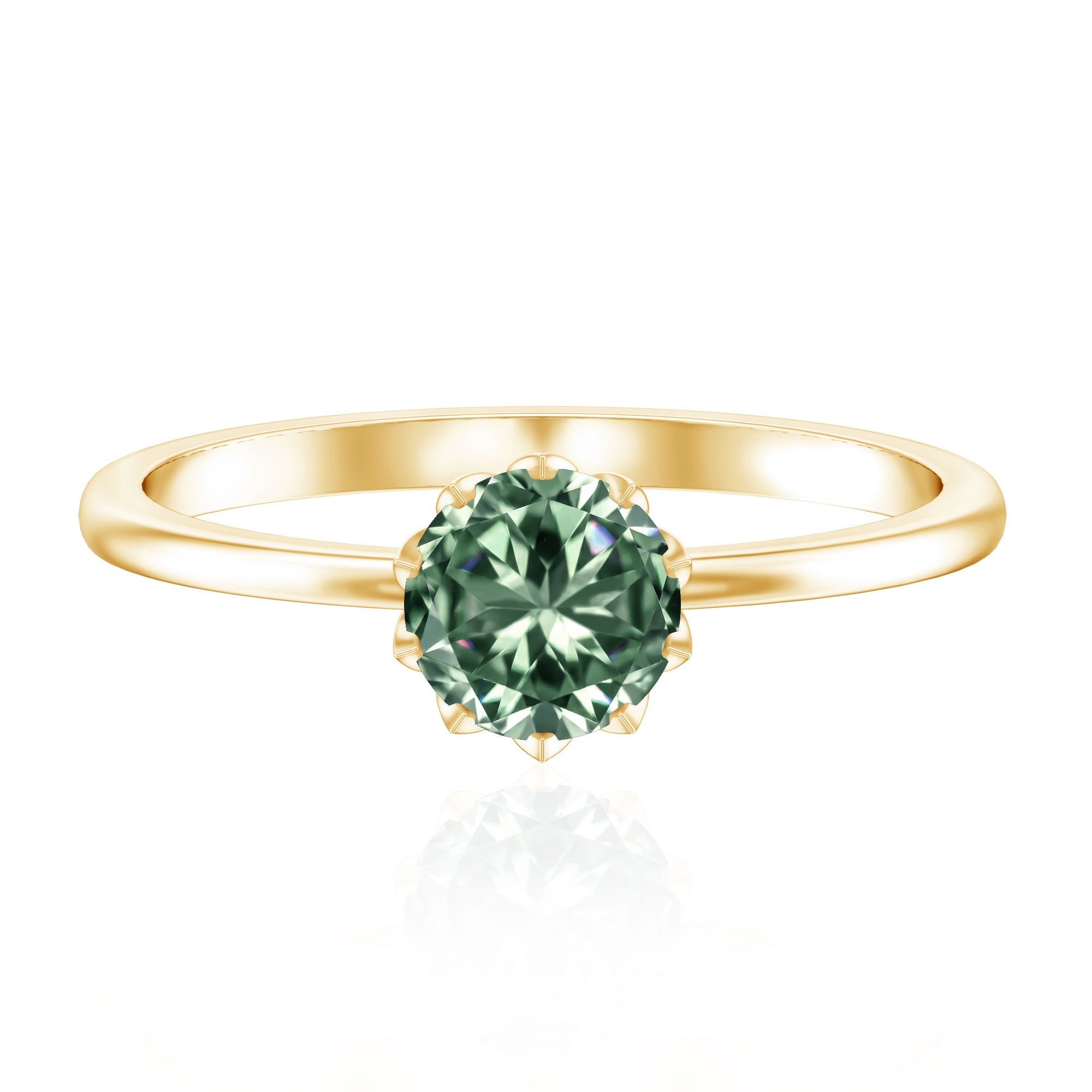 1 Carat Lab Grown Green Diamond Lotus Basket Engagement Ring with IGI Certificate Vivid Green - VS1 - Rosec Jewels