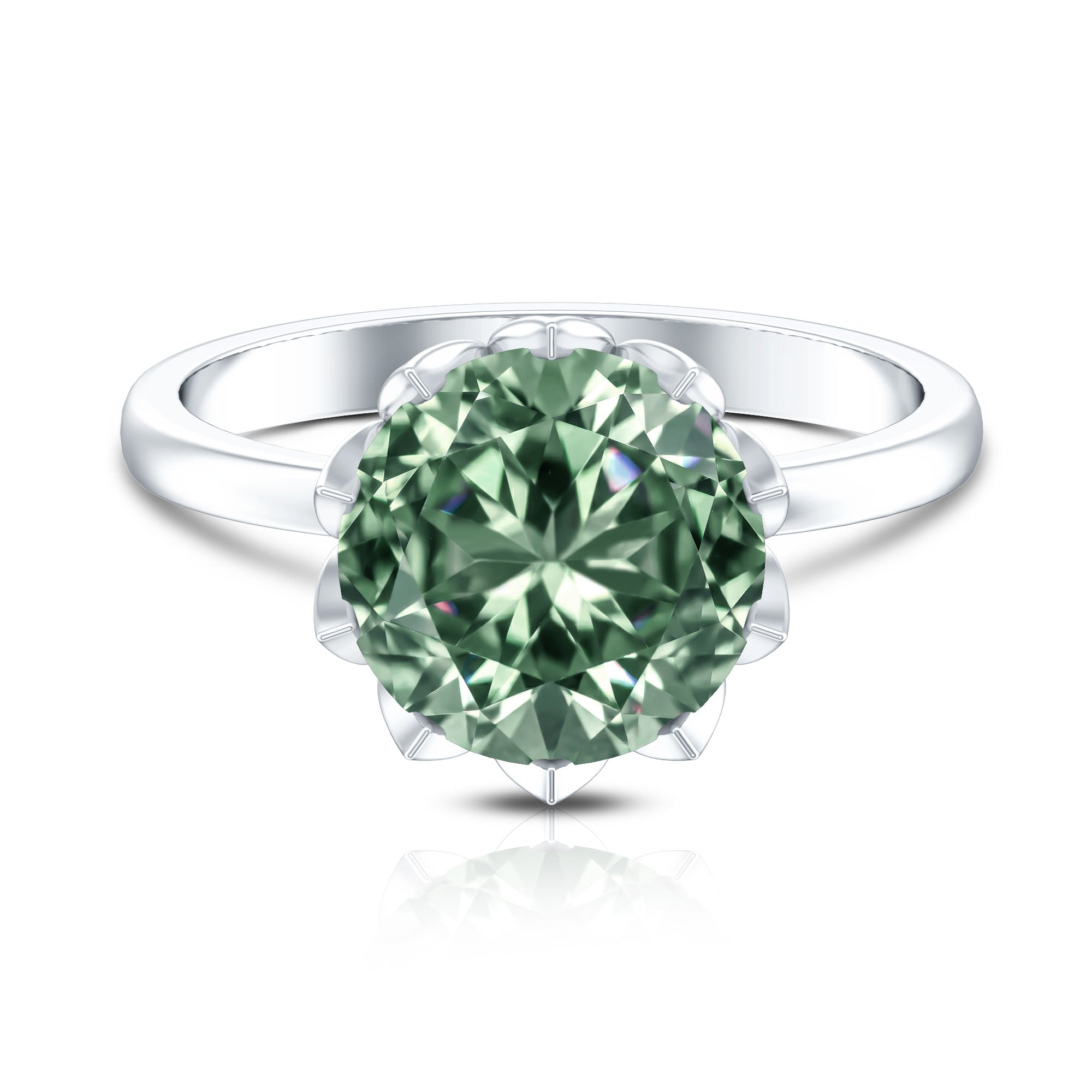 Rosec Jewels-Lotus Basket Set 4 Carat Lab Grown Green Diamond Solitaire Engagement Ring IGI Certified