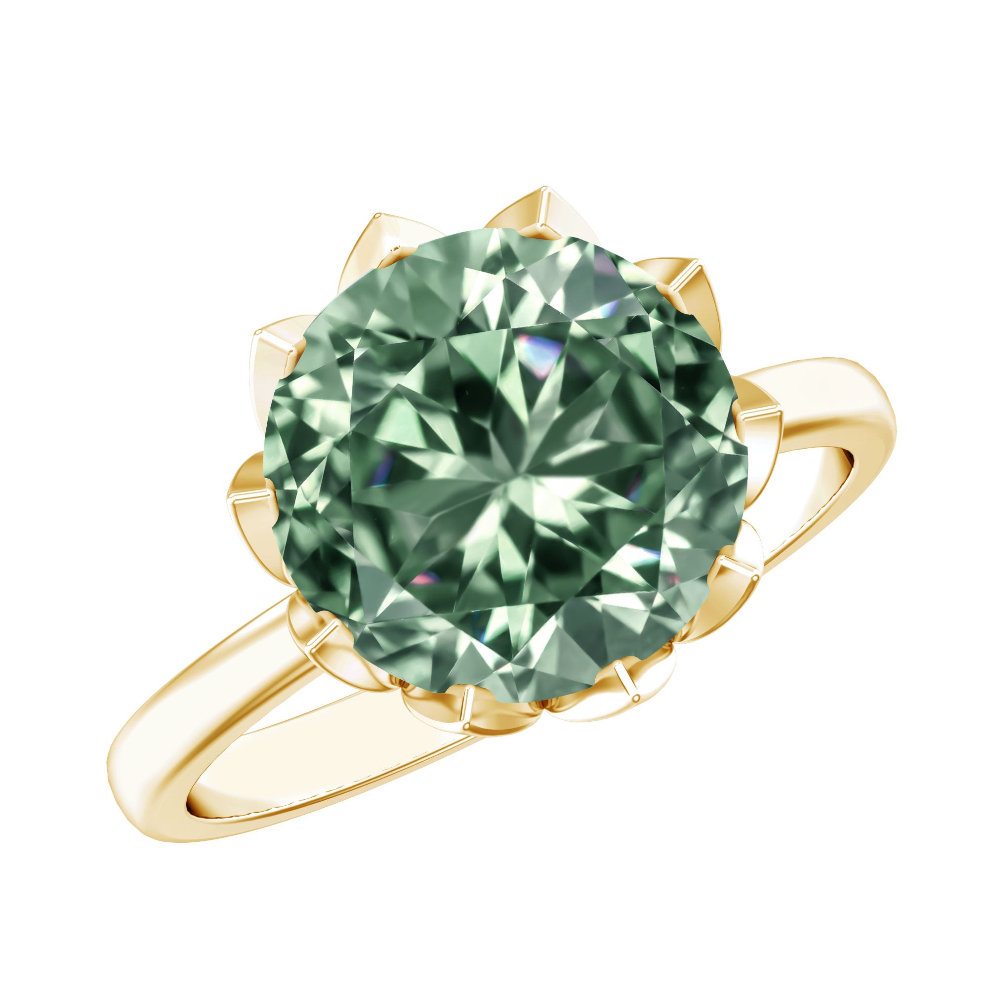Rosec Jewels-Lotus Basket Set 4 Carat Lab Grown Green Diamond Solitaire Engagement Ring IGI Certified