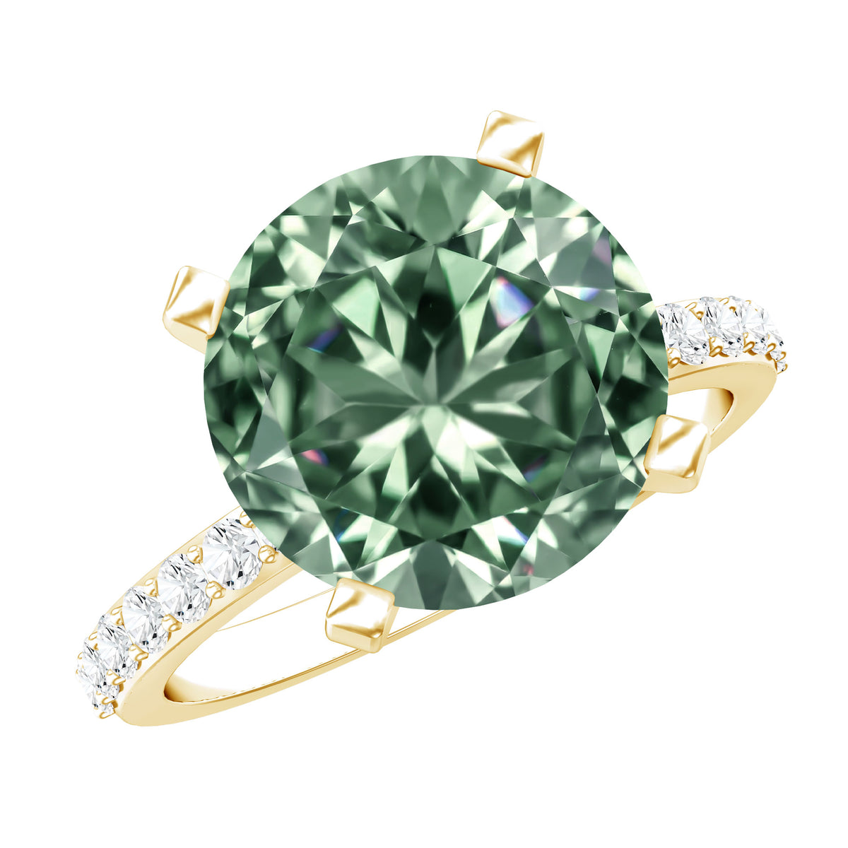 IGI Certified Solitaire 5 Carat Lab Grown Green Diamond Engagement Ring with Side Stones Vivid Green - VS1 - Rosec Jewels