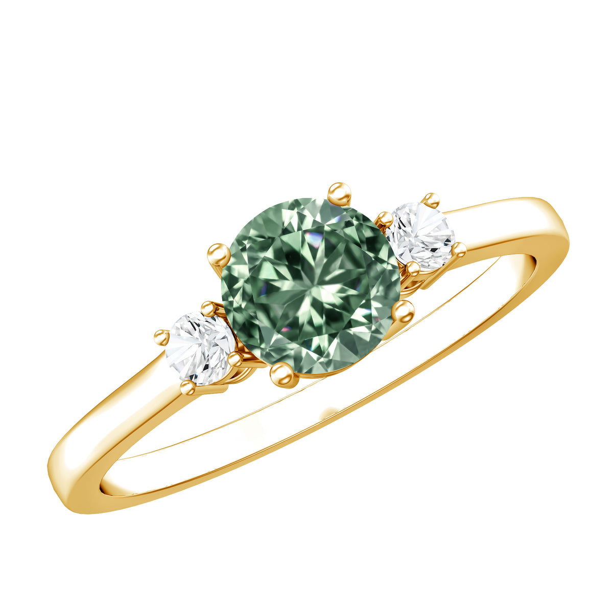 1 Carat IGI Certified Lab Grown Green Diamond Three Stone Engagement Ring Vivid Green - VS1 - Rosec Jewels