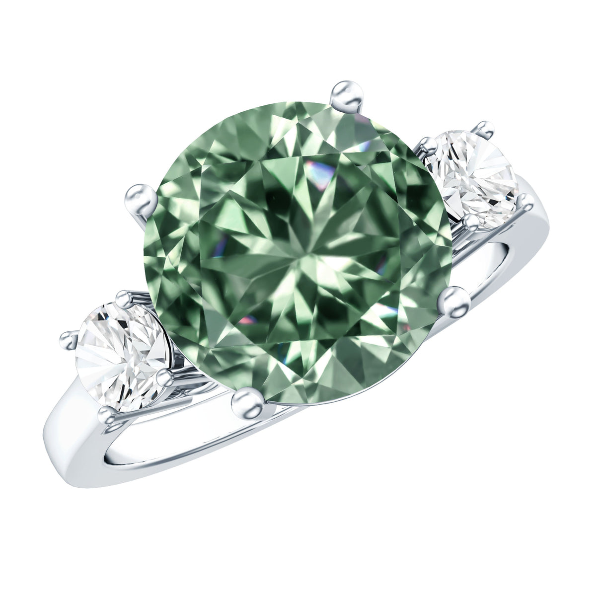 5 Carat Lab Grown Green Diamond Three Stone Engagement Ring with IGI Certificate Vivid Green - VS1 - Rosec Jewels