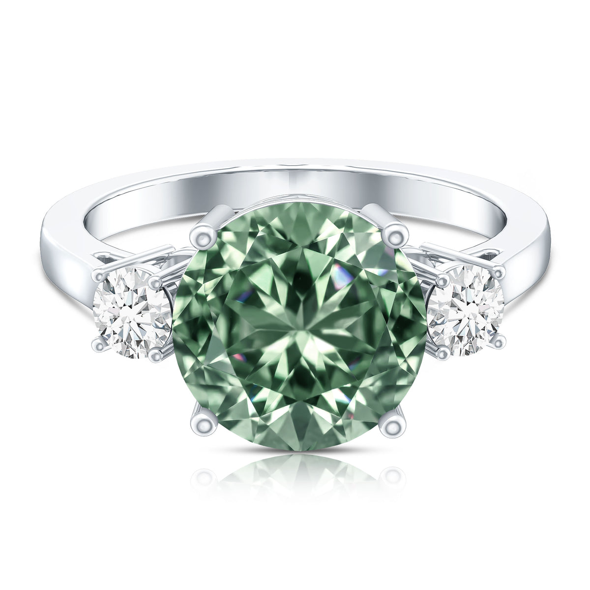5 Carat Lab Grown Green Diamond Three Stone Engagement Ring with IGI Certificate Vivid Green - VS1 - Rosec Jewels