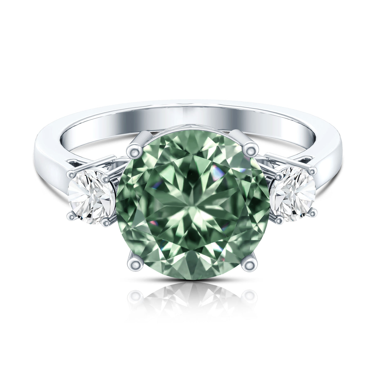IGI Certified Lab Grown Green Diamond Triple Stone Engagement Ring 4 Carat Vivid Green - VS1 - Rosec Jewels