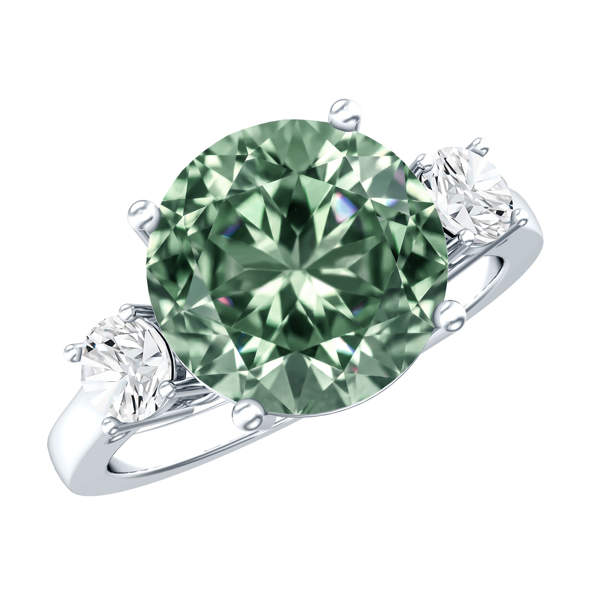 IGI Certified 3 Carat Lab Grown Green Diamond Triple Stone Engagement Ring Vivid Green - VS1 - Rosec Jewels