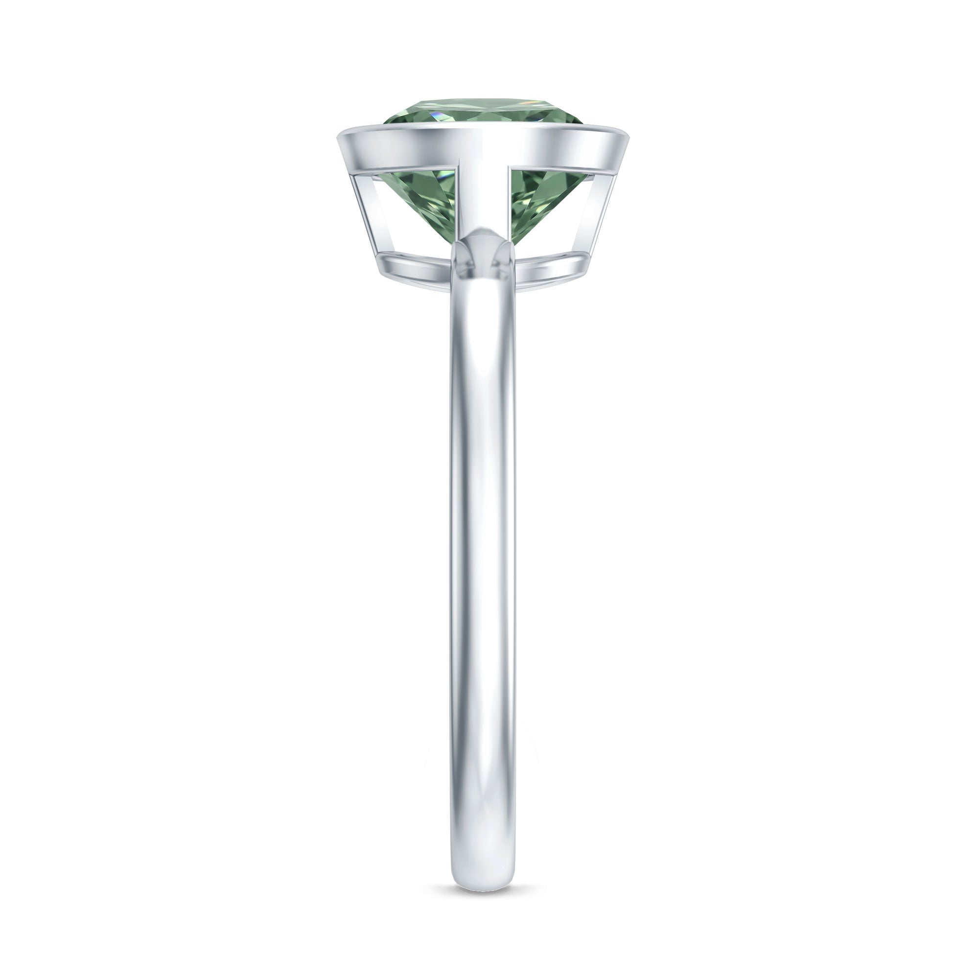 Bezel Set 2 Carat Lab Grown Green Diamond Round Engagement Ring IGI Certified Vivid Green - VS1 - Rosec Jewels