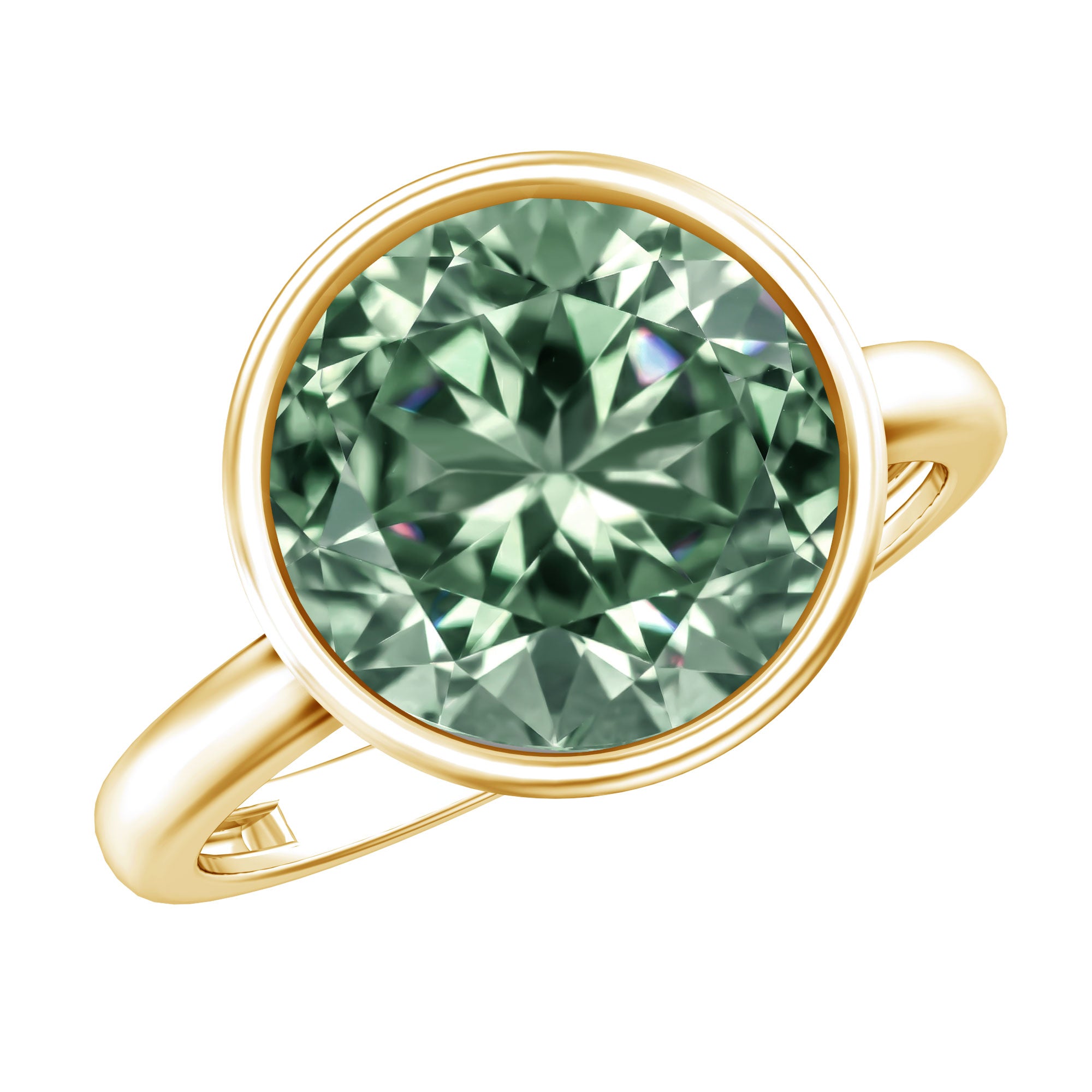 Bezel Set 4 Carat Lab Grown Green Diamond Solitaire Engagement Ring with IGI Certificate Vivid Green - VS1 - Rosec Jewels