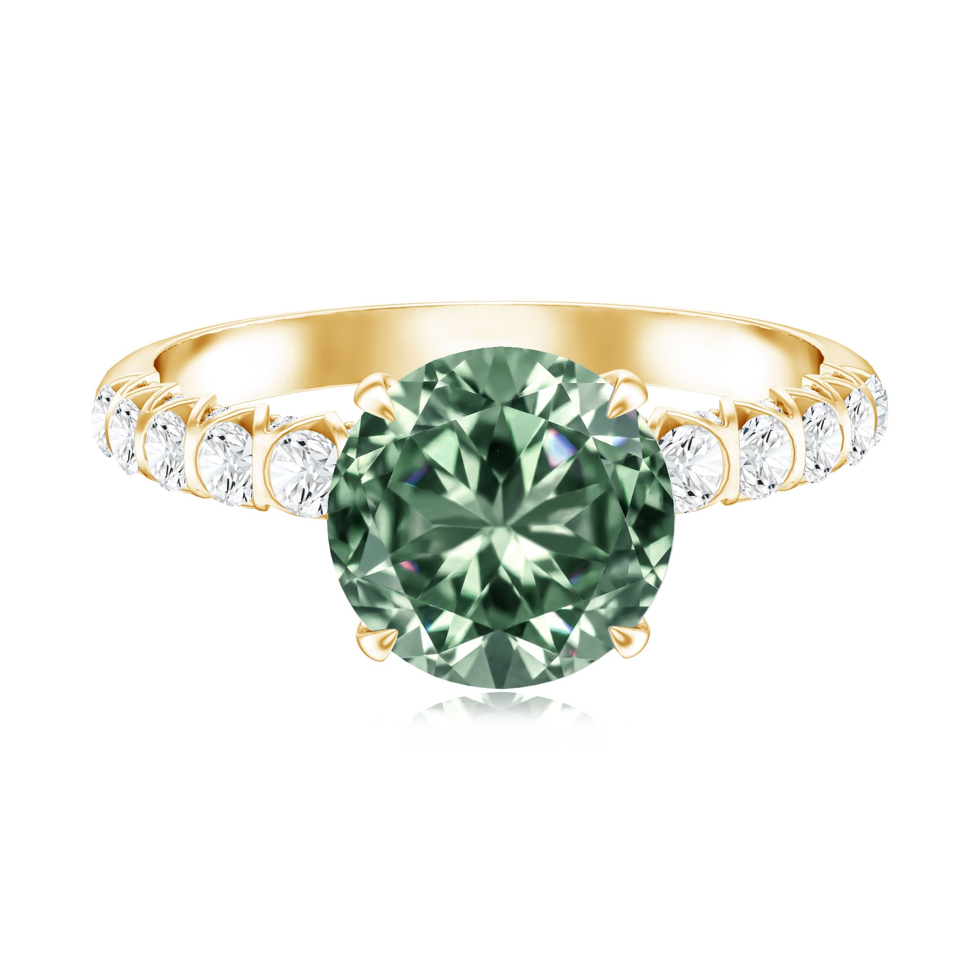 IGI Certified 3 Carat Round Lab Grown Green Diamond Solitaire Engagement Ring with Side Stones Vivid Green - VS1 - Rosec Jewels