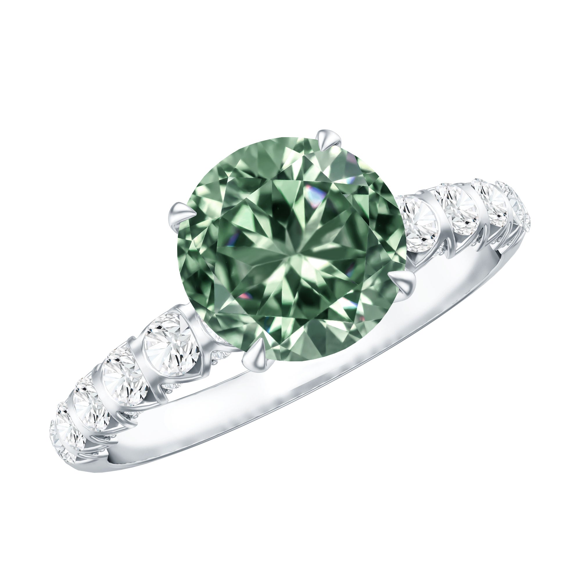 Round 2 Carat Lab Grown Green and White Diamond Engagement Ring with IGI Certificate Vivid Green - VS1 - Rosec Jewels