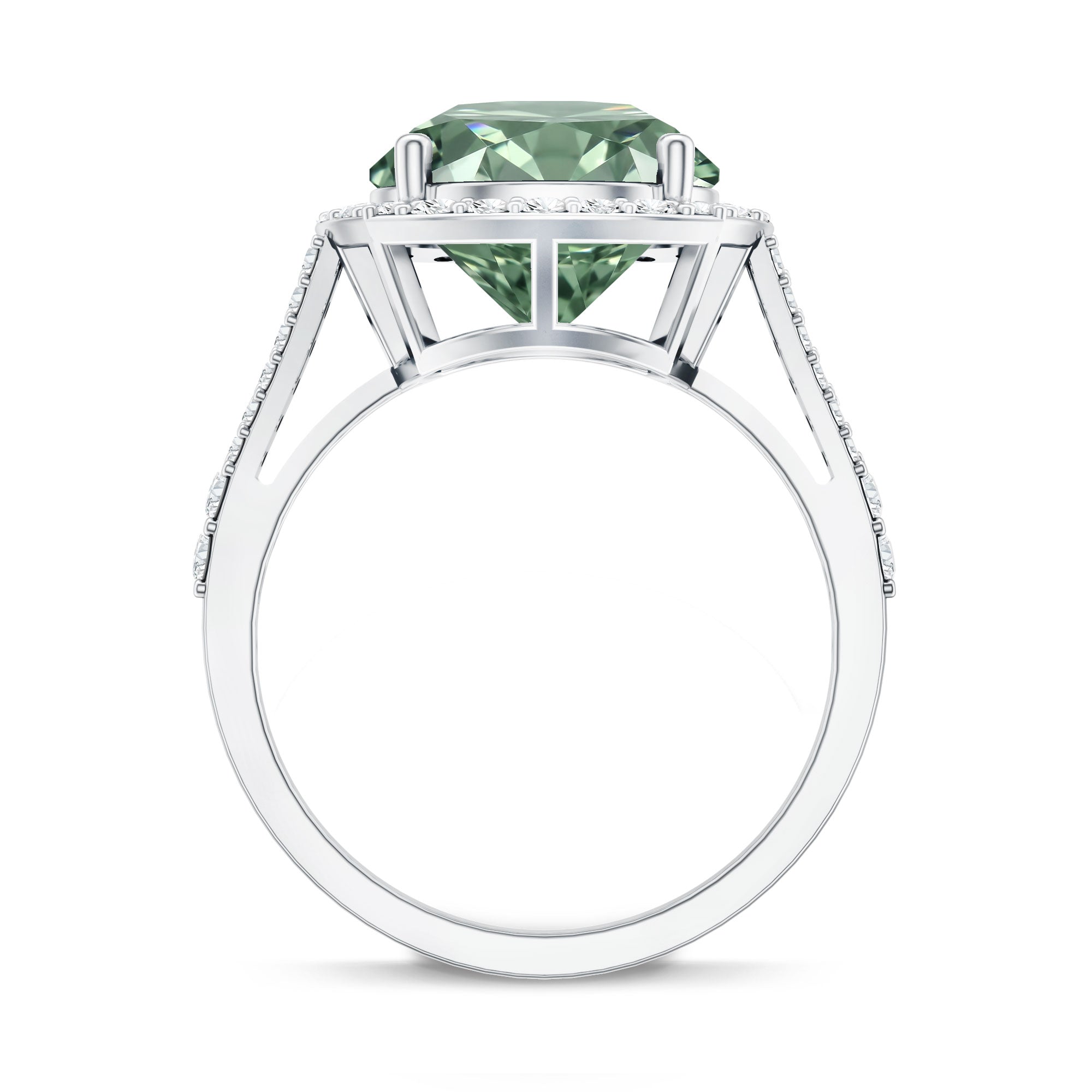 IGI Certified 4 Carat Lab Grown Green Diamond Statement Engagement Ring with Split Shank Vivid Green - VS1 - Rosec Jewels
