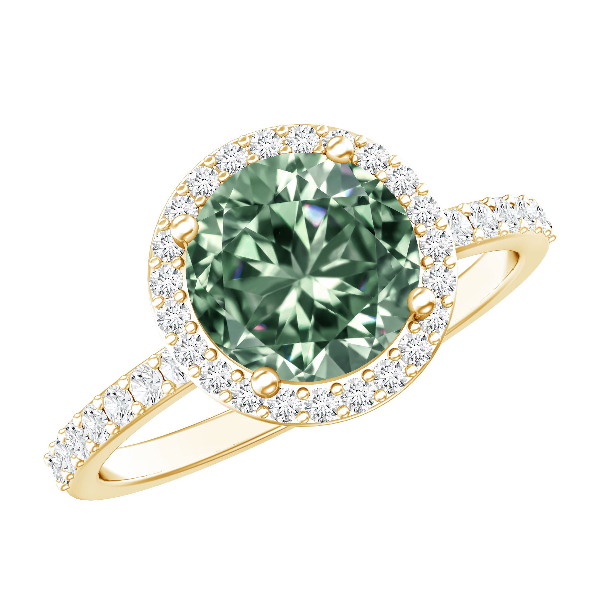 IGI Certified Lab 3 Carat Green Diamond Engagement Ring with Halo Vivid Green - VS1 - Rosec Jewels