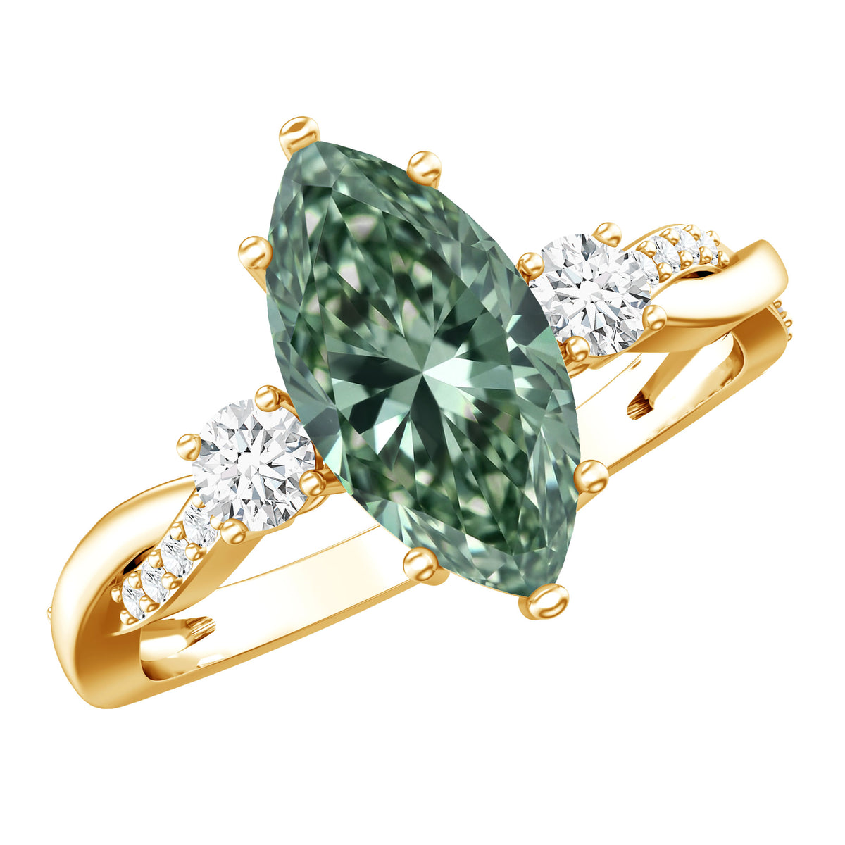 2 Carat Marquise Cut Lab Green Diamond Crossover Engagement Ring with IGI Certificate Vivid Green - VS1 - Rosec Jewels