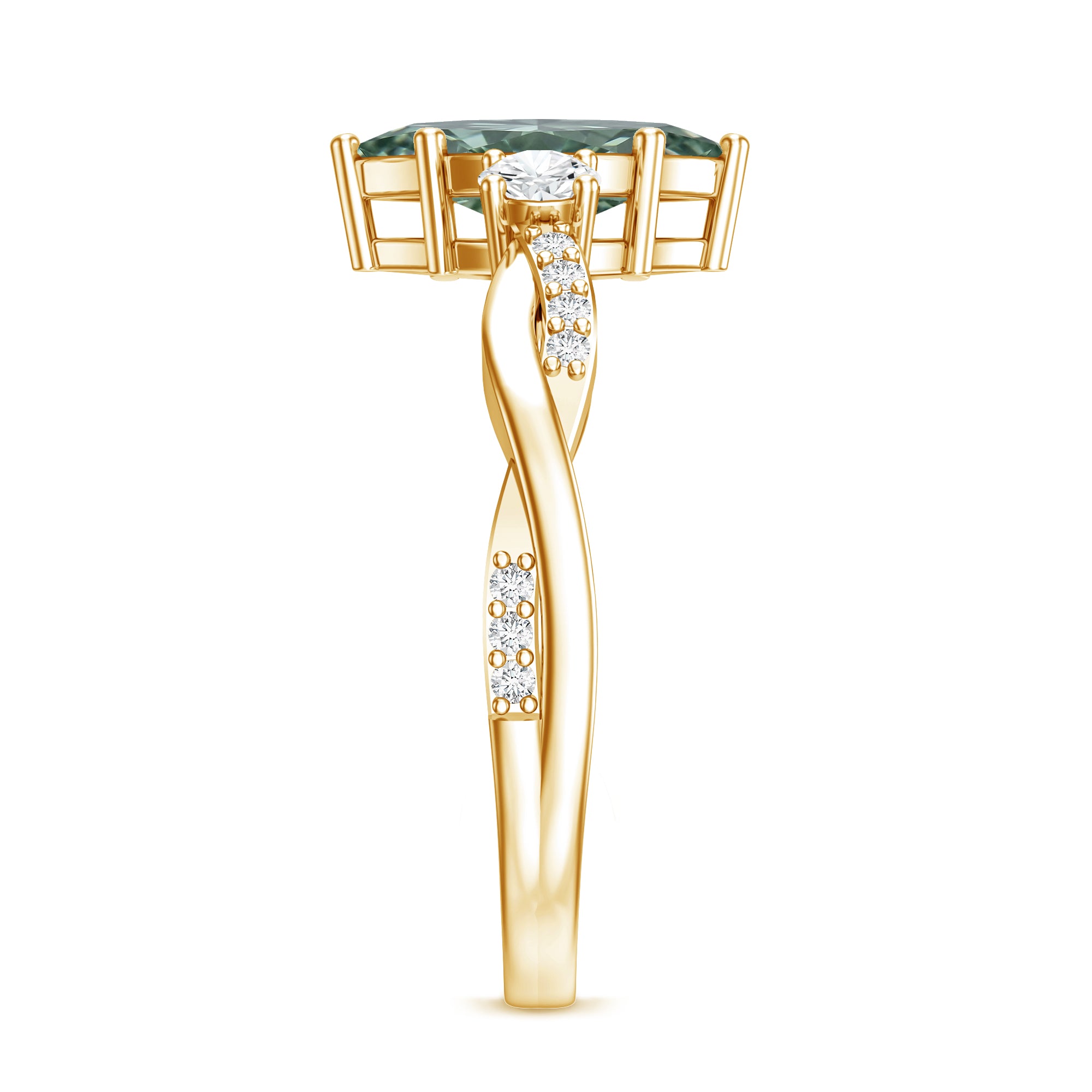 2 Carat Marquise Cut Lab Green Diamond Crossover Engagement Ring with IGI Certificate Vivid Green - VS1 - Rosec Jewels