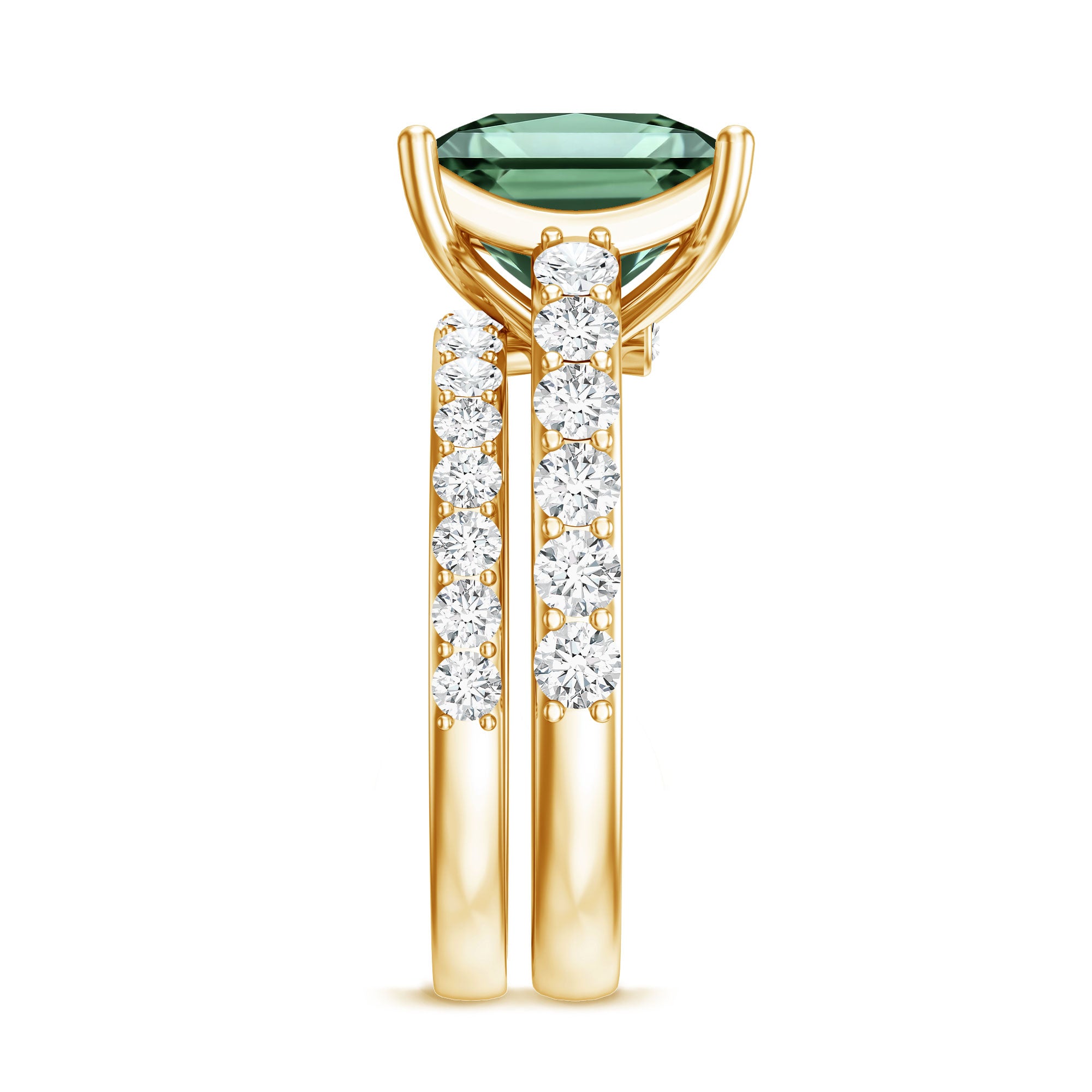 Princess Cut 3 Carat Lab Grown Green Diamond Engagement Ring with Wedding Band IGI Certified Vivid Green - VS1 - Rosec Jewels