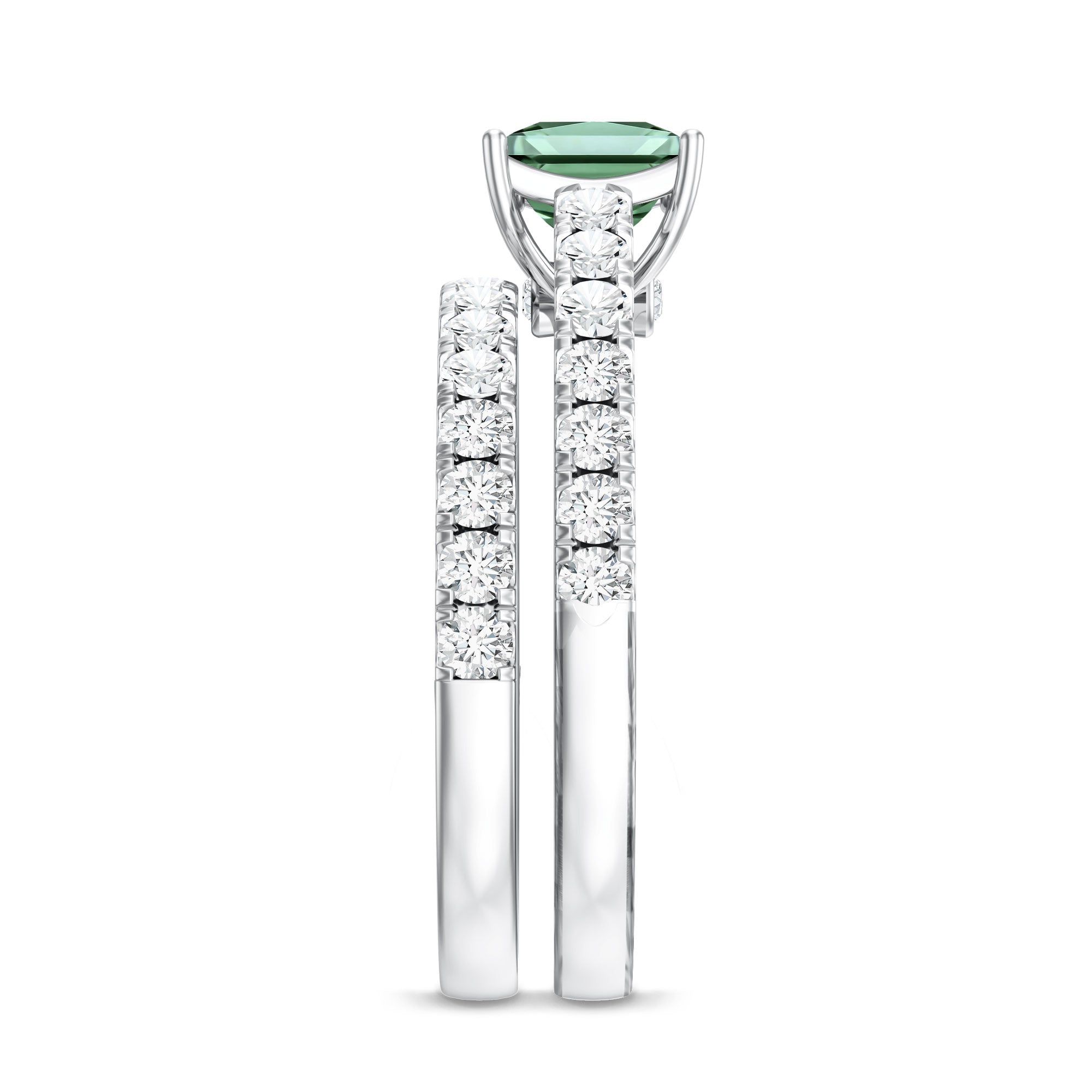 IGI Certified 1 Carat Princess Cut Lab Grown Green Diamond Bridal Ring Set Vivid Green - VS1 - Rosec Jewels