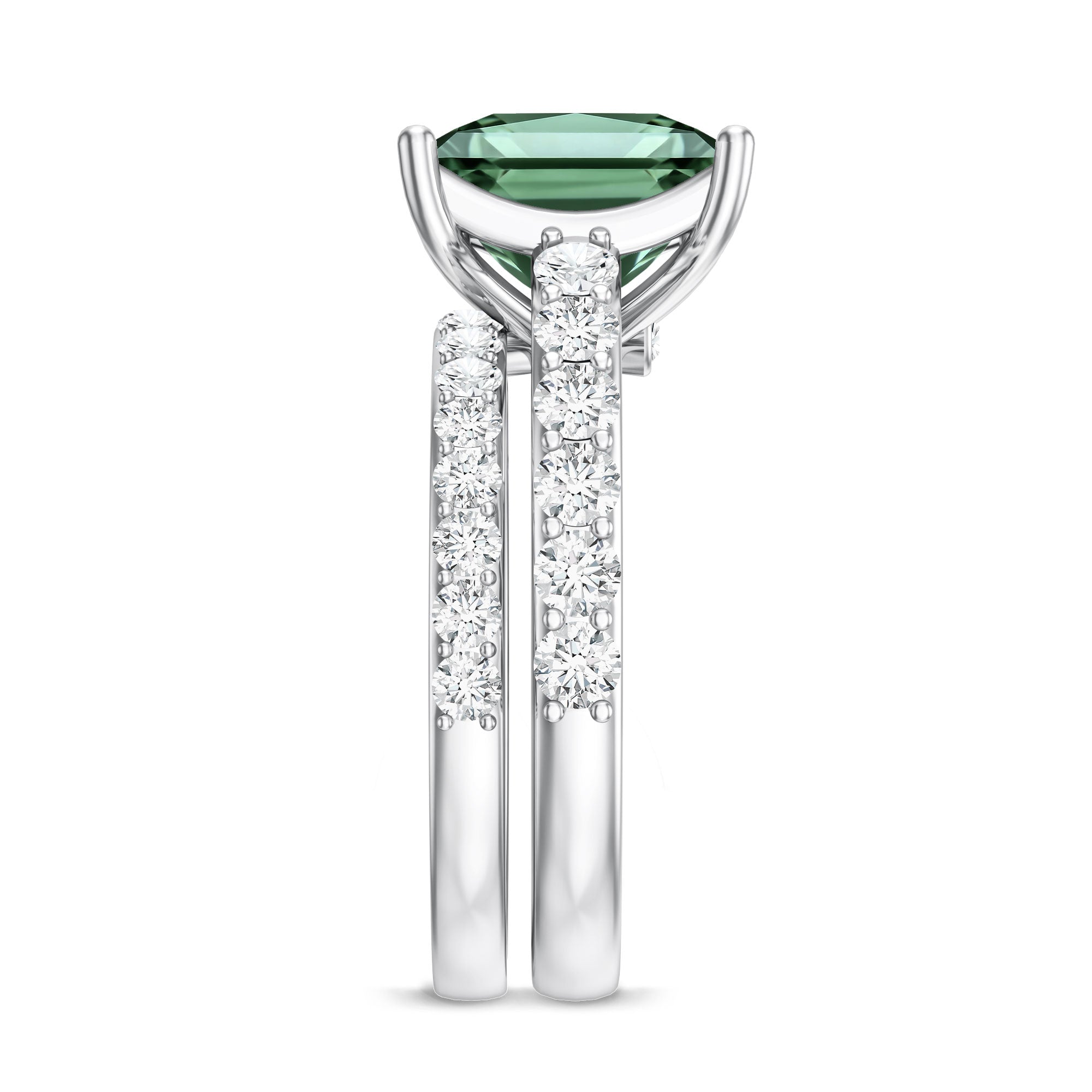IGI Certified Princess Cut 2 Carat Lab Grown Green Diamond Wedding Ring Set Vivid Green - VS1 - Rosec Jewels