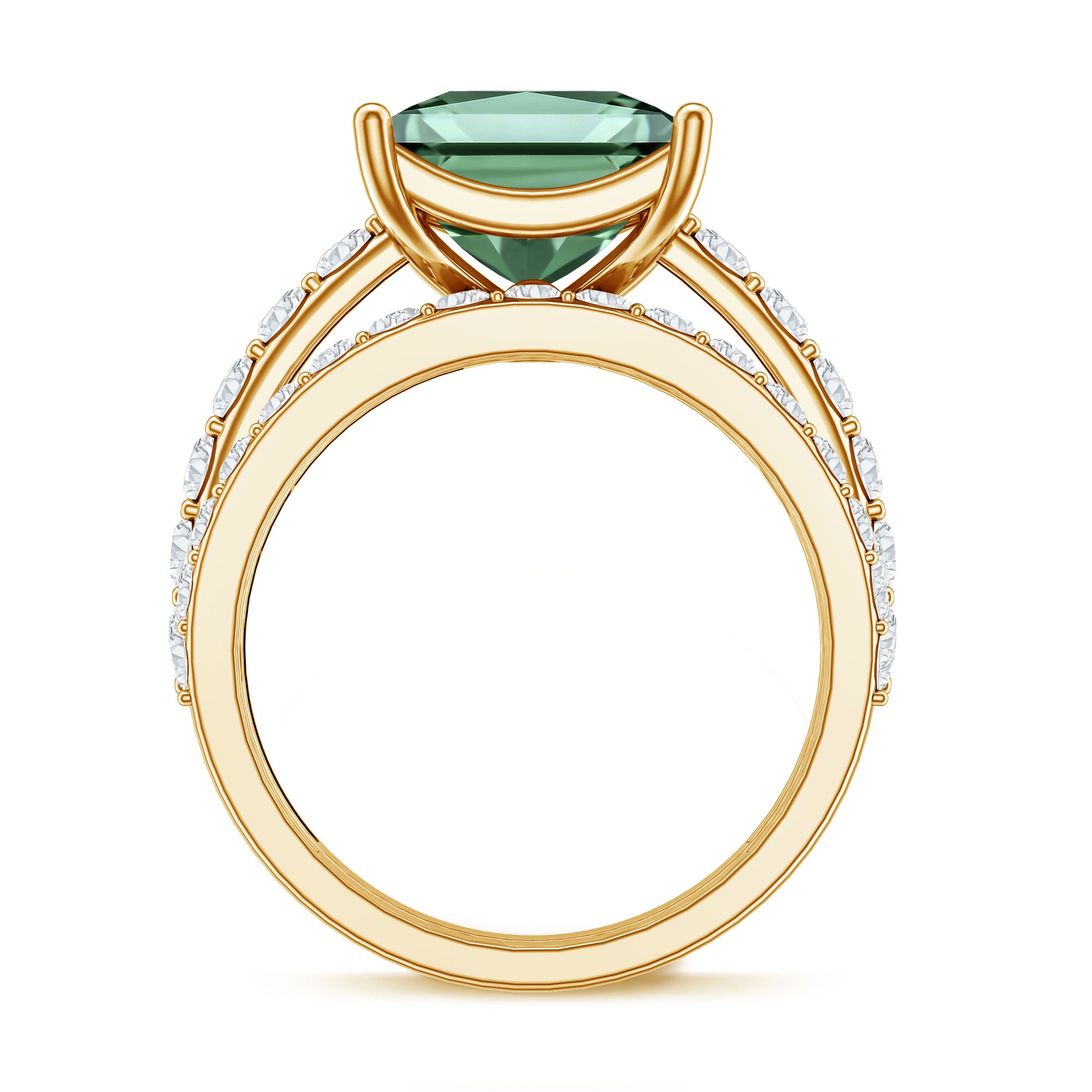4 Carat Lab Grown Green Diamond Princess Cut Bridal Ring Set with IGI Certificate Vivid Green - VS1 - Rosec Jewels