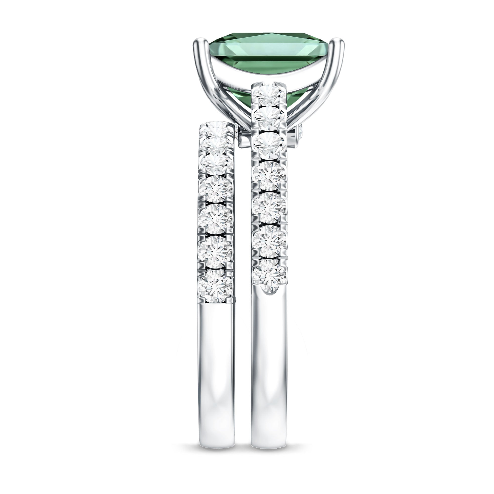 5 Carat Lab Grown Green and White Diamond Princess Cut Wedding Ring Set with IGI Certificate Vivid Green - VS1 - Rosec Jewels