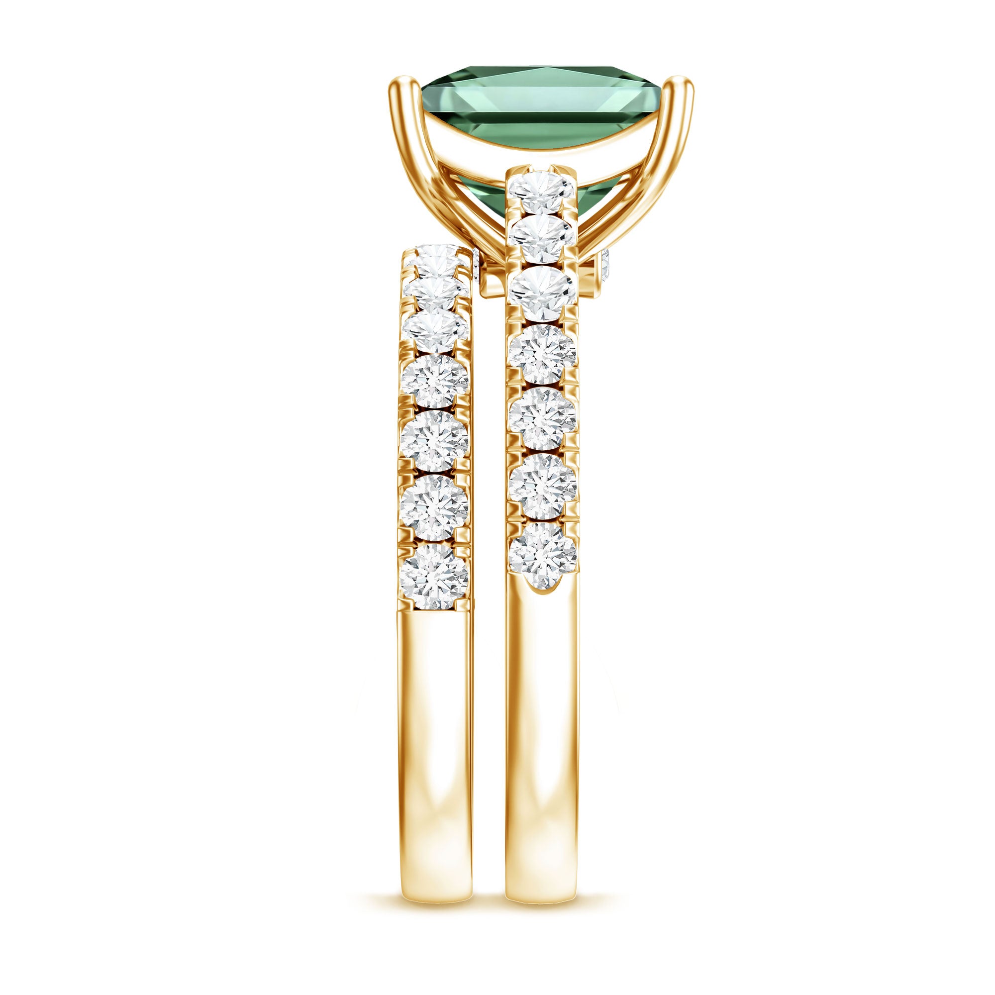 5 Carat Lab Grown Green and White Diamond Princess Cut Wedding Ring Set with IGI Certificate Vivid Green - VS1 - Rosec Jewels