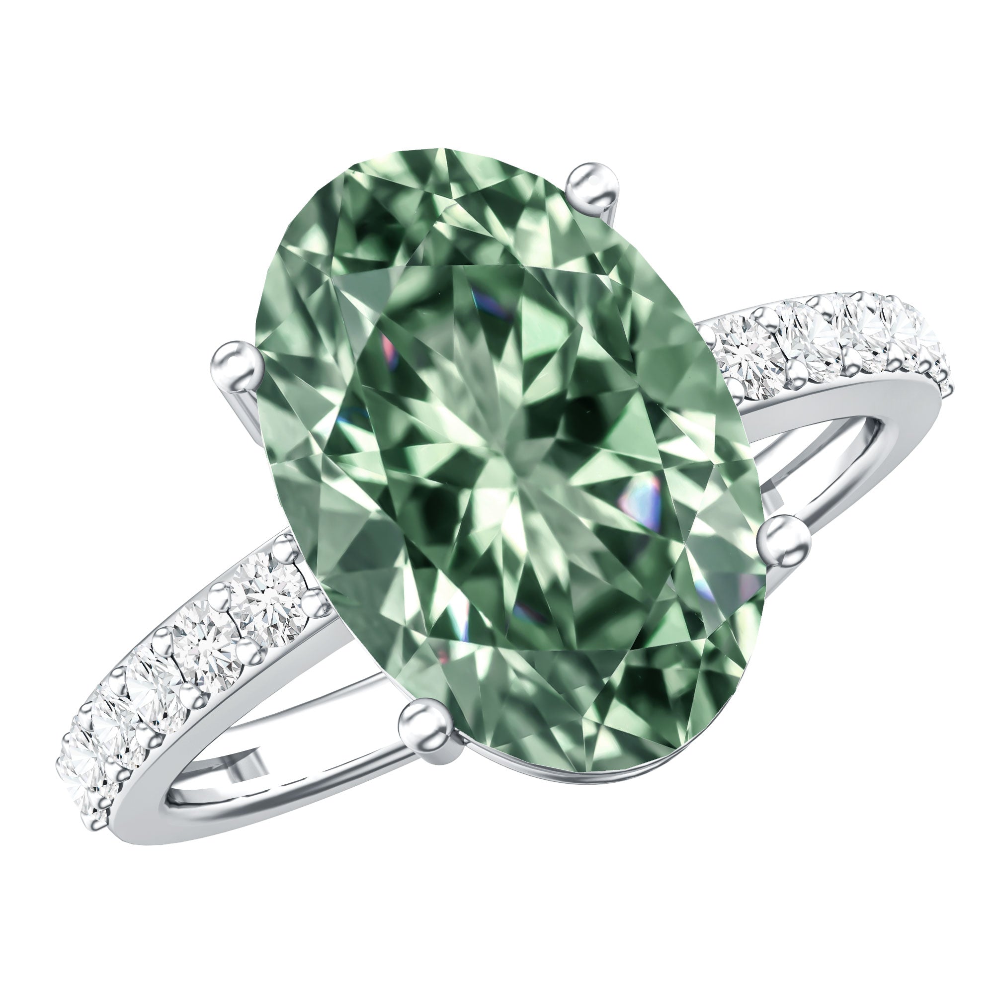 Elongated 4 Carat Oval Lab Grown Green Diamond Engagement Ring IGI Certified Vivid Green - VS1 - Rosec Jewels