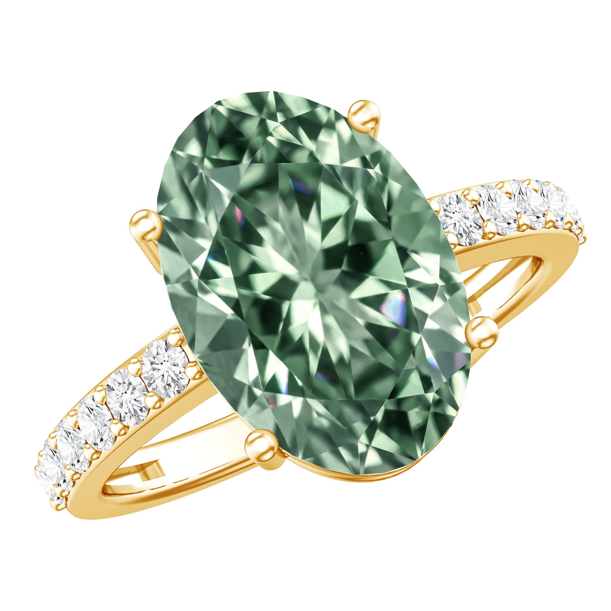 Elongated 4 Carat Oval Lab Grown Green Diamond Engagement Ring IGI Certified Vivid Green - VS1 - Rosec Jewels