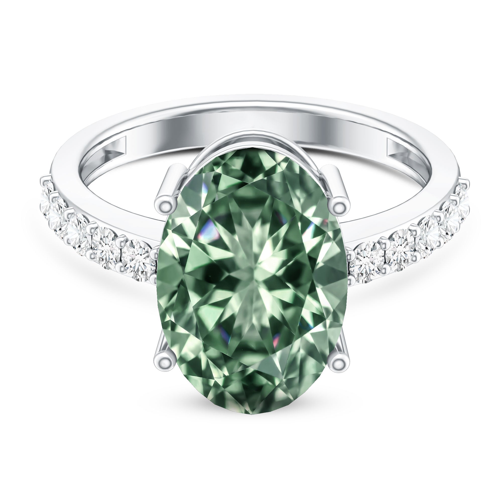 IGI Certified Lab Grown Green Diamond Oval Solitaire Engagement Ring 5 Carat Vivid Green - VS1 - Rosec Jewels