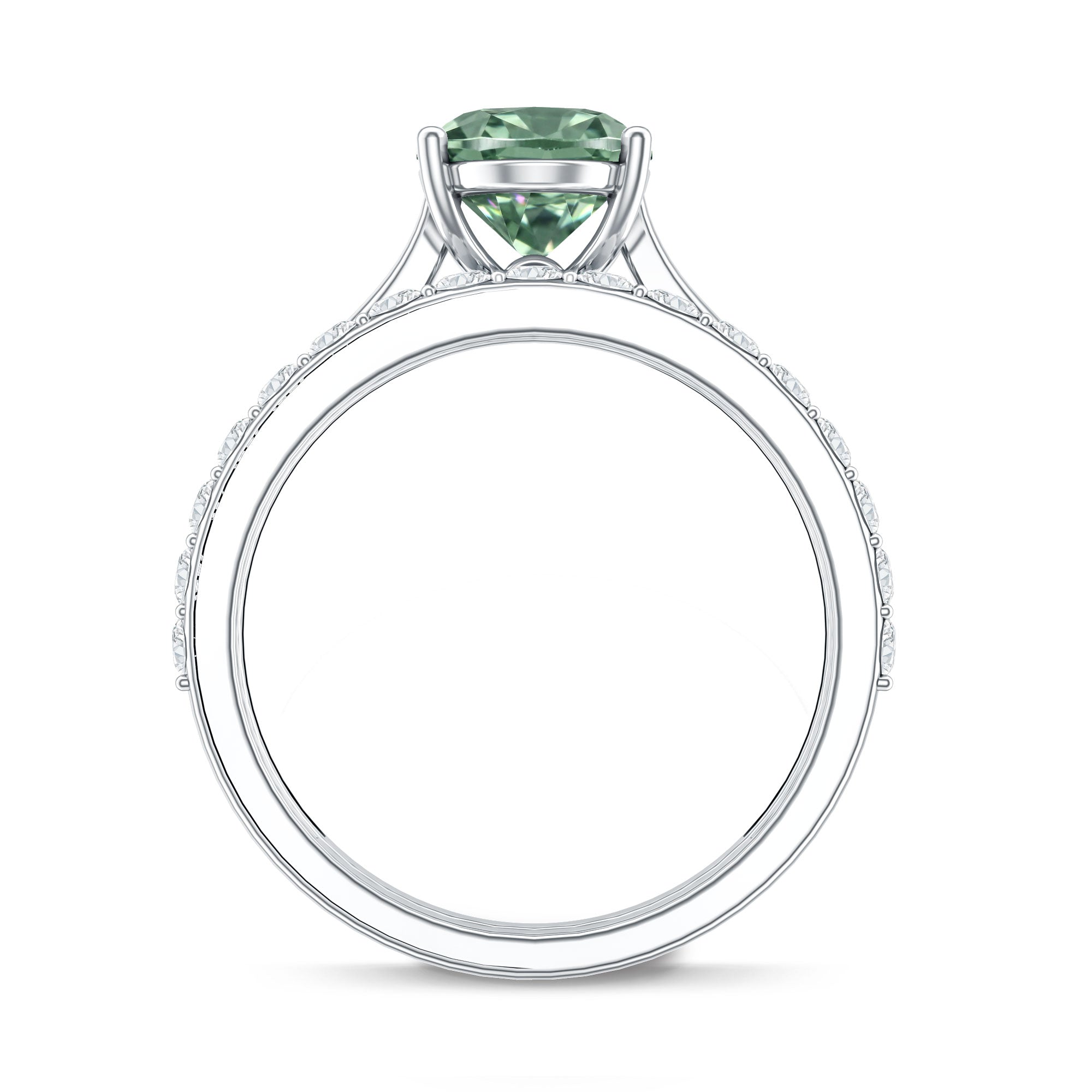 Solitaire 2 Carat Lab Green Diamond Oval Wedding Ring Set with IGI Certificate Vivid Green - VS1 - Rosec Jewels