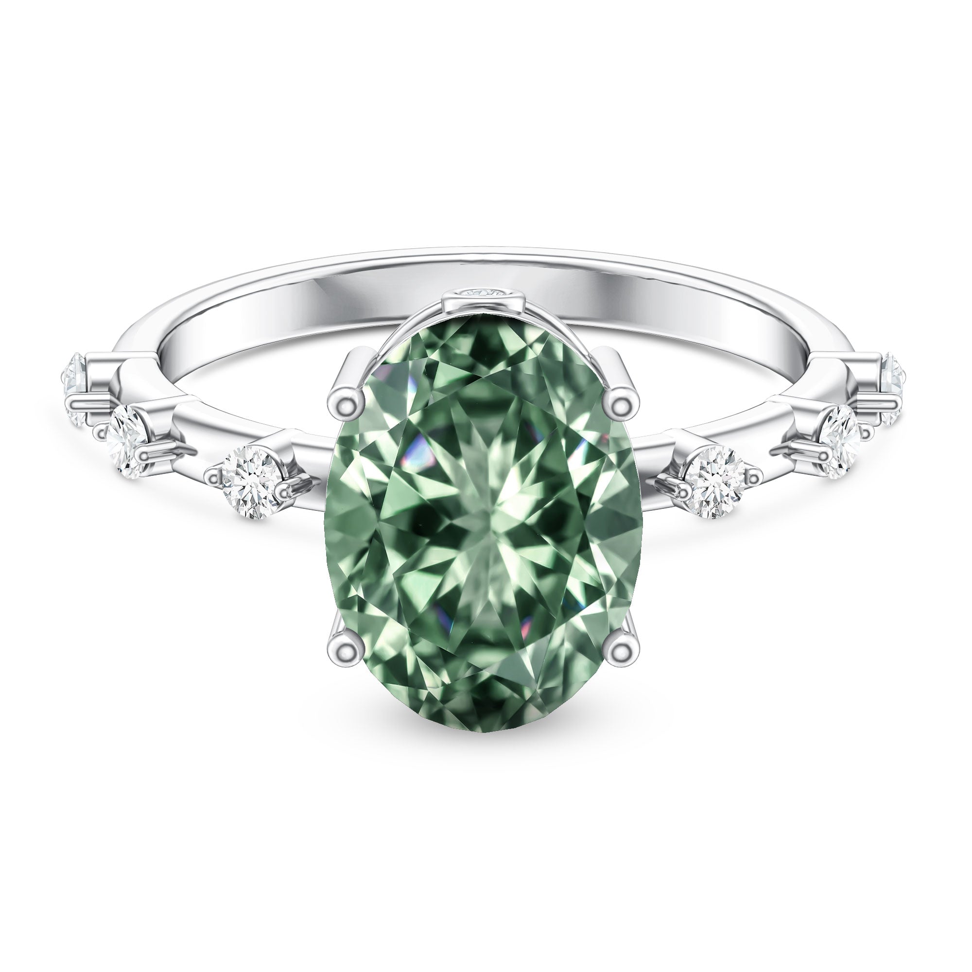 Lab Grown Green Diamond 3 Carat Oval Engagement Ring IGI Certified Vivid Green - VS1 - Rosec Jewels