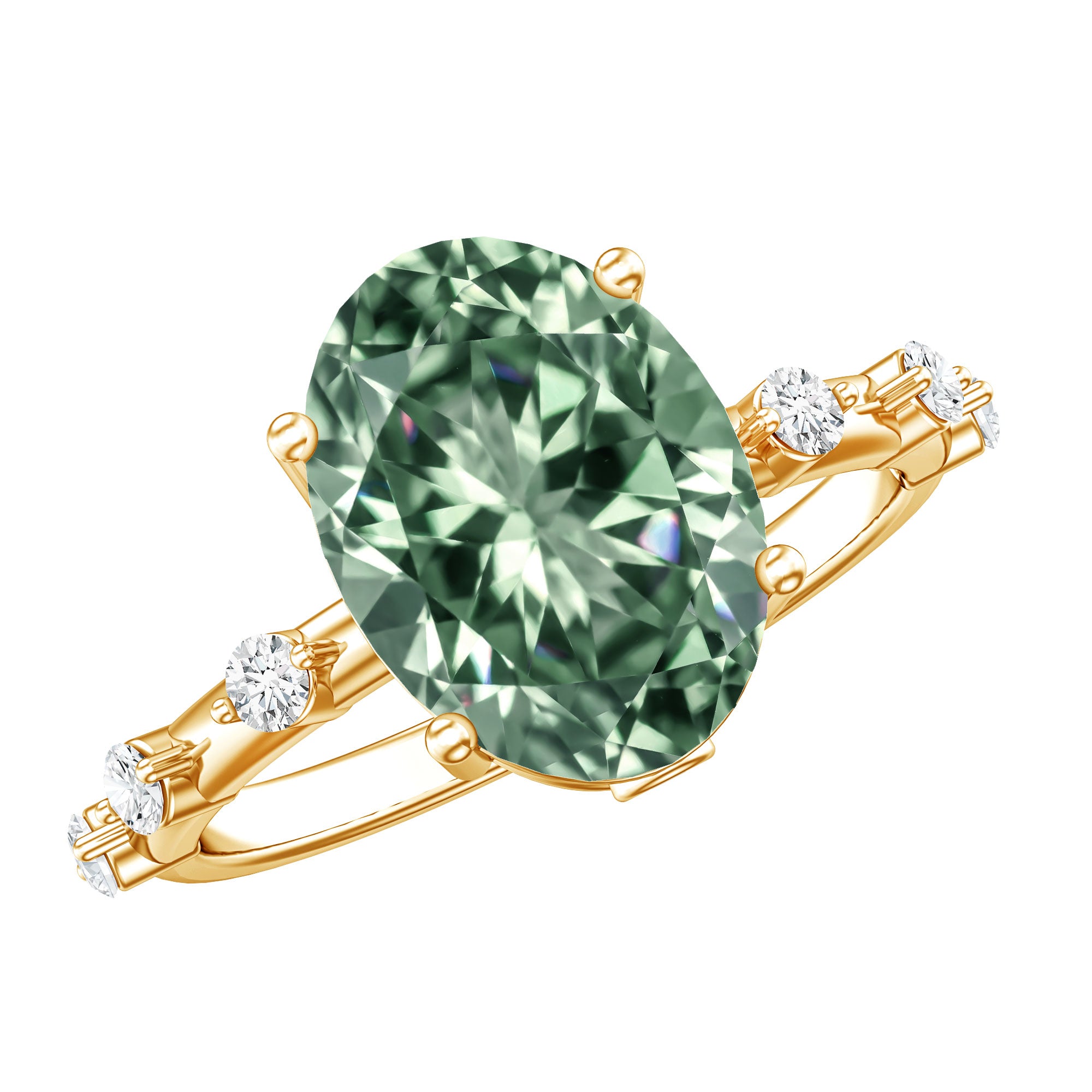 Lab Grown Green Diamond 3 Carat Oval Engagement Ring IGI Certified Vivid Green - VS1 - Rosec Jewels