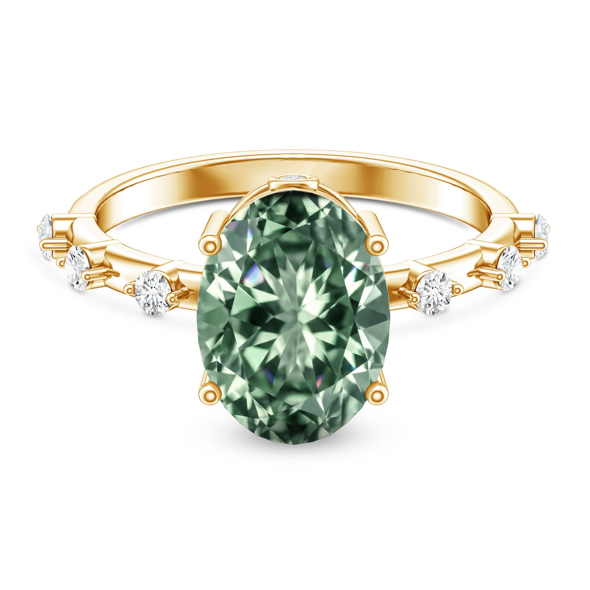 Lab Grown Green Diamond 3 Carat Oval Engagement Ring IGI Certified Vivid Green - VS1 - Rosec Jewels